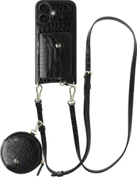 AVY Apple iPhone 16 - Statement Kit - Croco Zwart - Long Leather afbeelding