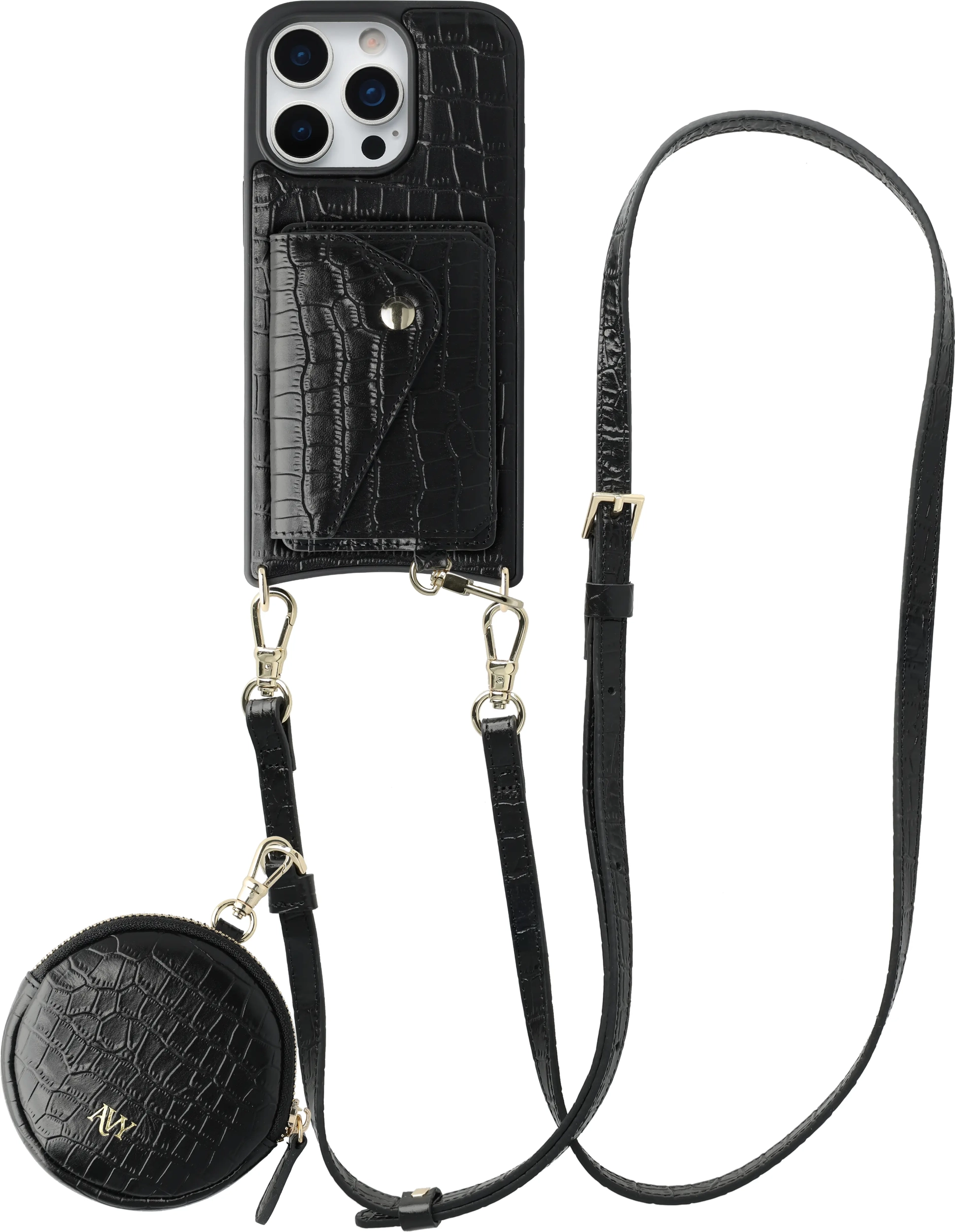 AVY Apple iPhone 16 Pro - Statement Kit - Croco Zwart - Long Leather afbeelding 1