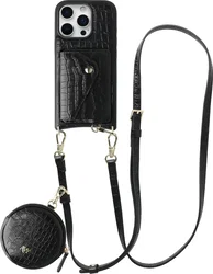 AVY Apple iPhone 16 Pro - Statement Kit - Croco Zwart - Long Leather afbeelding