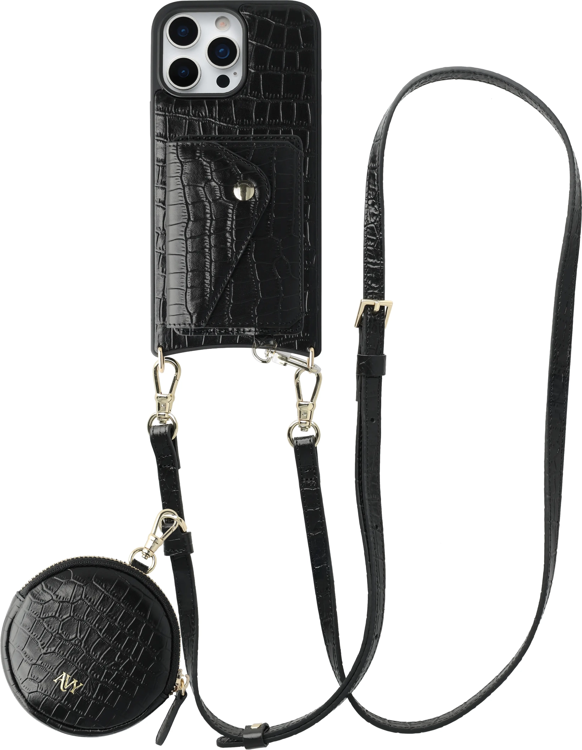AVY Apple iPhone 16 Pro Max - Statement Kit - Croco Zwart - Long Leather afbeelding 1
