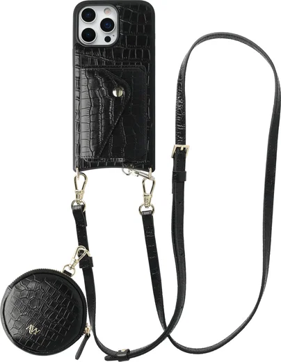 AVY Apple iPhone 16 Pro Max - Statement Kit - Croco Zwart - Long Leather afbeelding 1