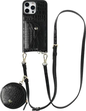 AVY Apple iPhone 16 Pro Max - Statement Kit - Croco Zwart - Long Leather