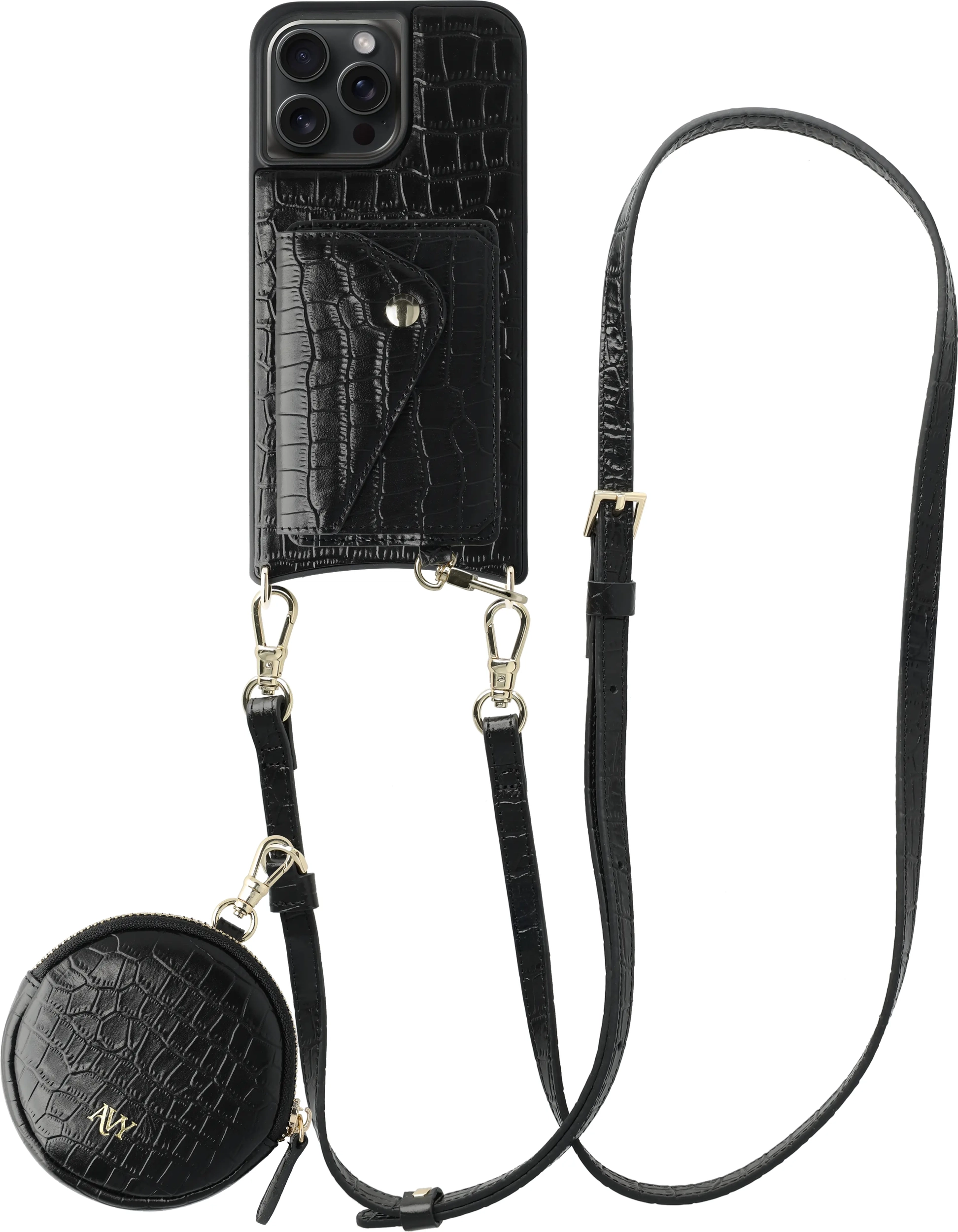 AVY Apple iPhone 15 Pro Max - Statement Kit - Croco Zwart - Long Leather afbeelding 1