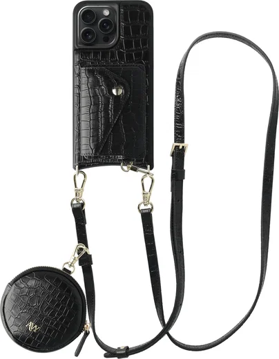 AVY Apple iPhone 15 Pro Max - Statement Kit - Croco Zwart - Long Leather afbeelding 1