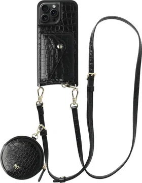 AVY Apple iPhone 15 Pro Max - Statement Kit - Croco Zwart - Long Leather