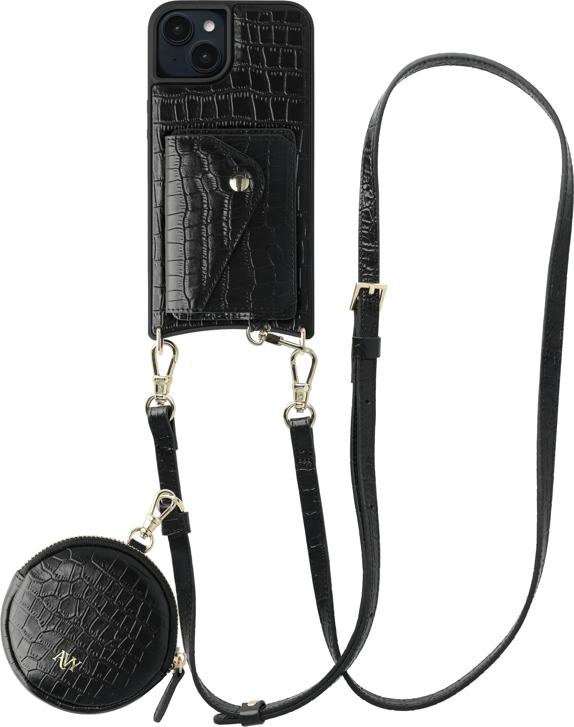 AVY Apple iPhone 14 / 13 - Statement Kit - Croco Zwart - Long Leather afbeelding 1