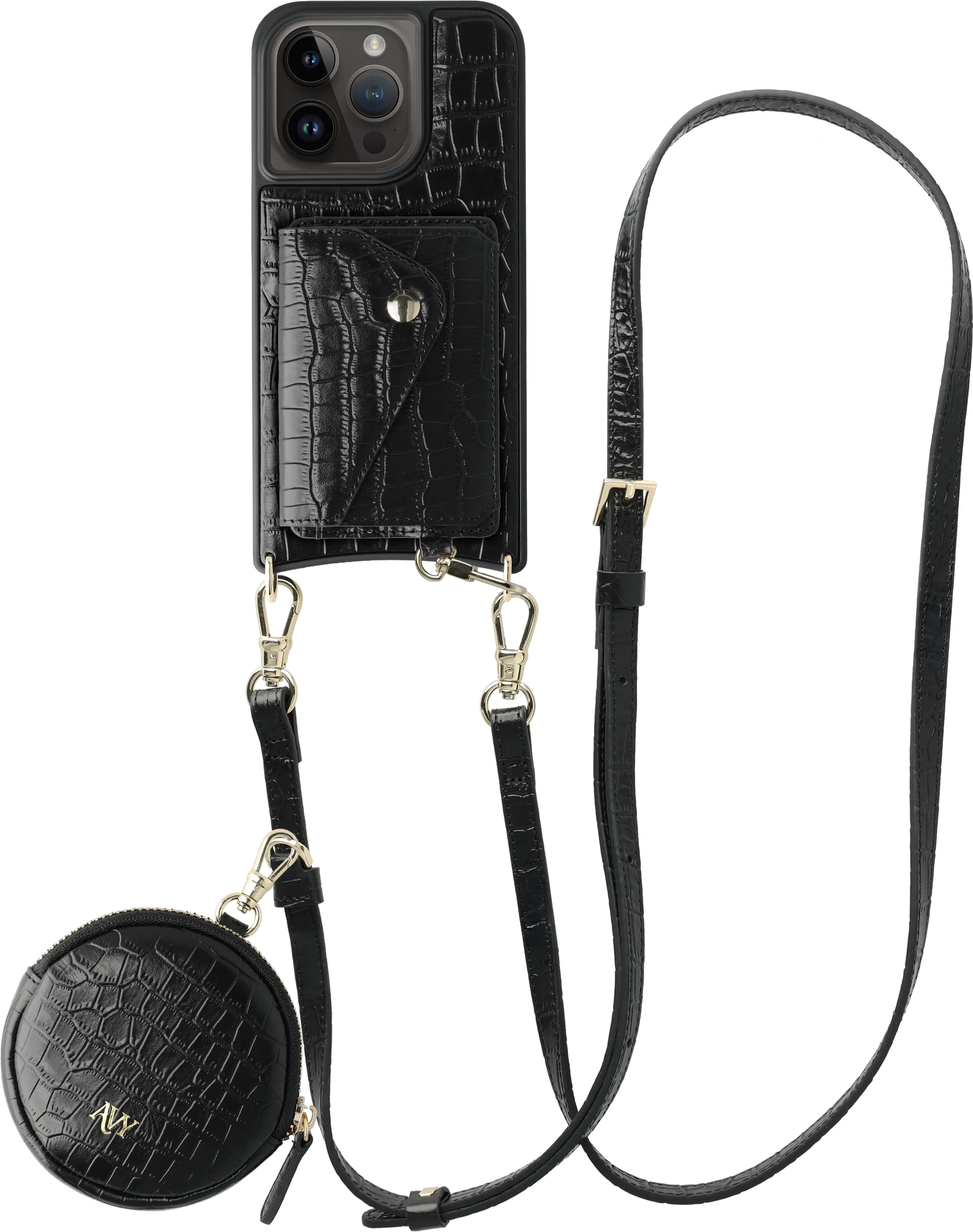 AVY Apple iPhone 14 Pro - Statement Kit - Croco Zwart - Long Leather afbeelding 1