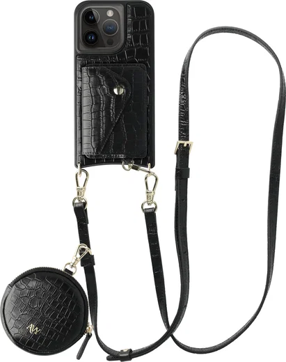 AVY Apple iPhone 14 Pro - Statement Kit - Croco Zwart - Long Leather afbeelding 1