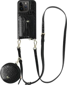 AVY Apple iPhone 14 Pro - Statement Kit - Croco Zwart - Long Leather