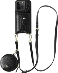 AVY Apple iPhone 14 Pro - Statement Kit - Croco Zwart - Long Leather afbeelding