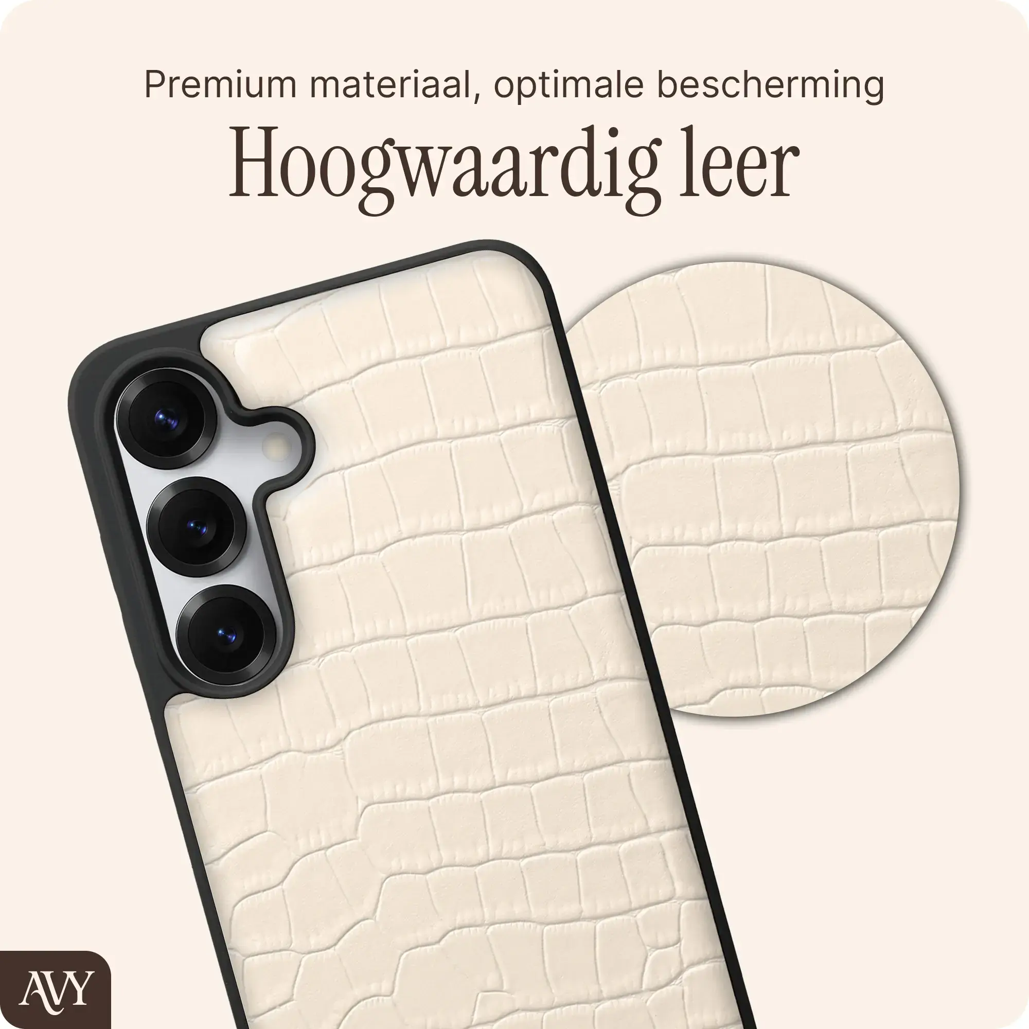 AVY Samsung Galaxy S25 / S24 - Statement Kit - Croco Beige - Long Leather afbeelding 5