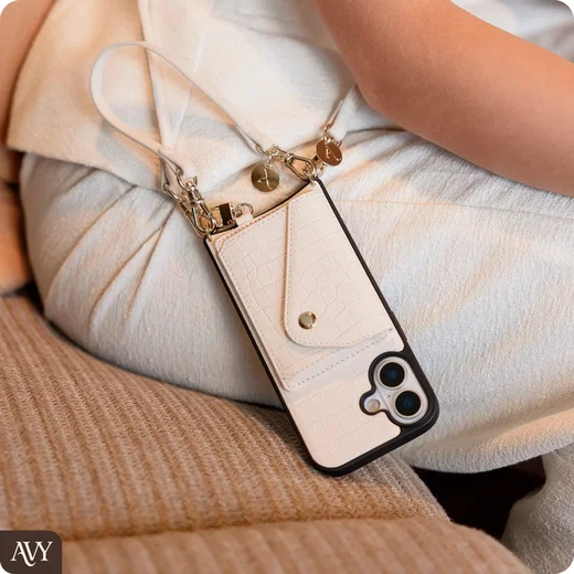 AVY Apple iPhone 16 - Statement Kit - Croco Beige - Long Leather afbeelding 4