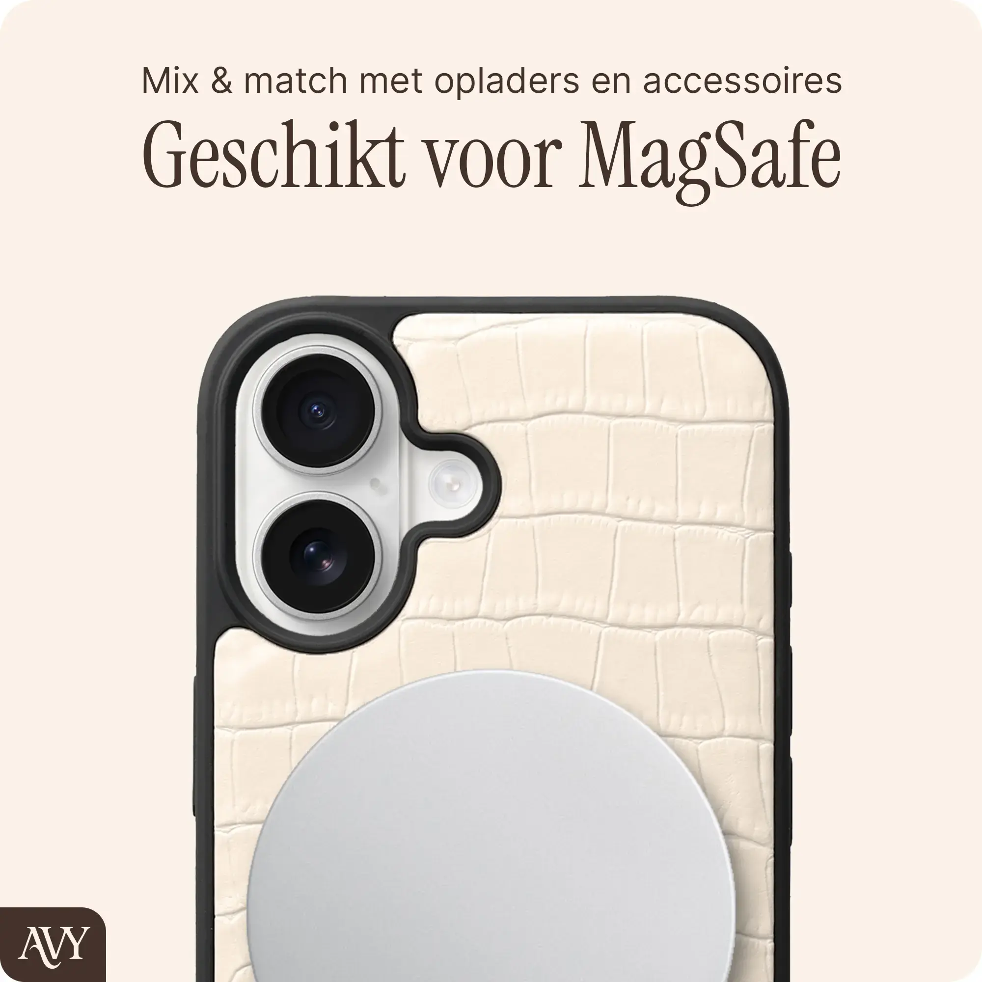 AVY Apple iPhone 16 - Statement Kit - Croco Beige - Long Leather afbeelding 7
