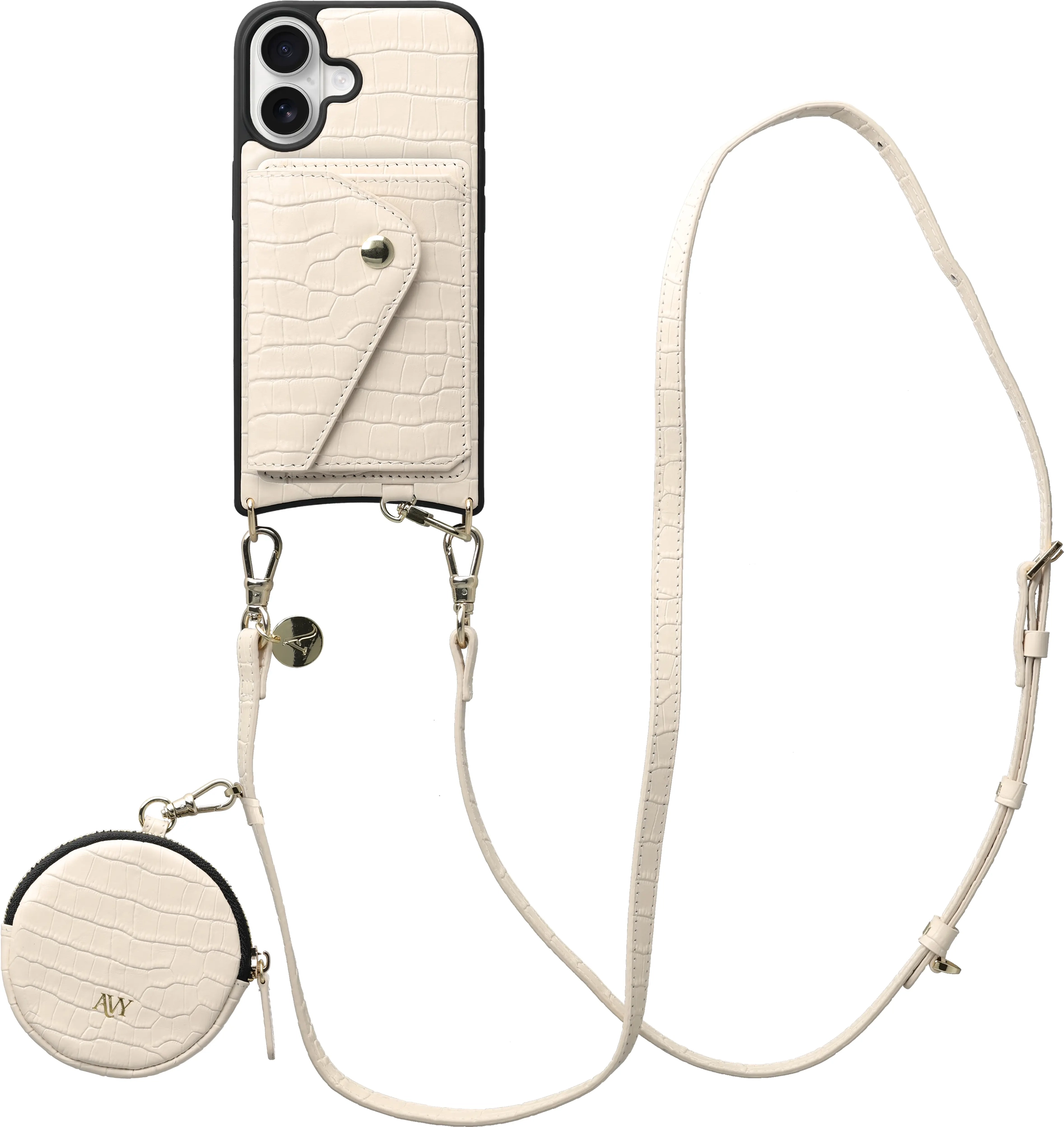 AVY Apple iPhone 16 - Statement Kit - Croco Beige - Long Leather afbeelding 1