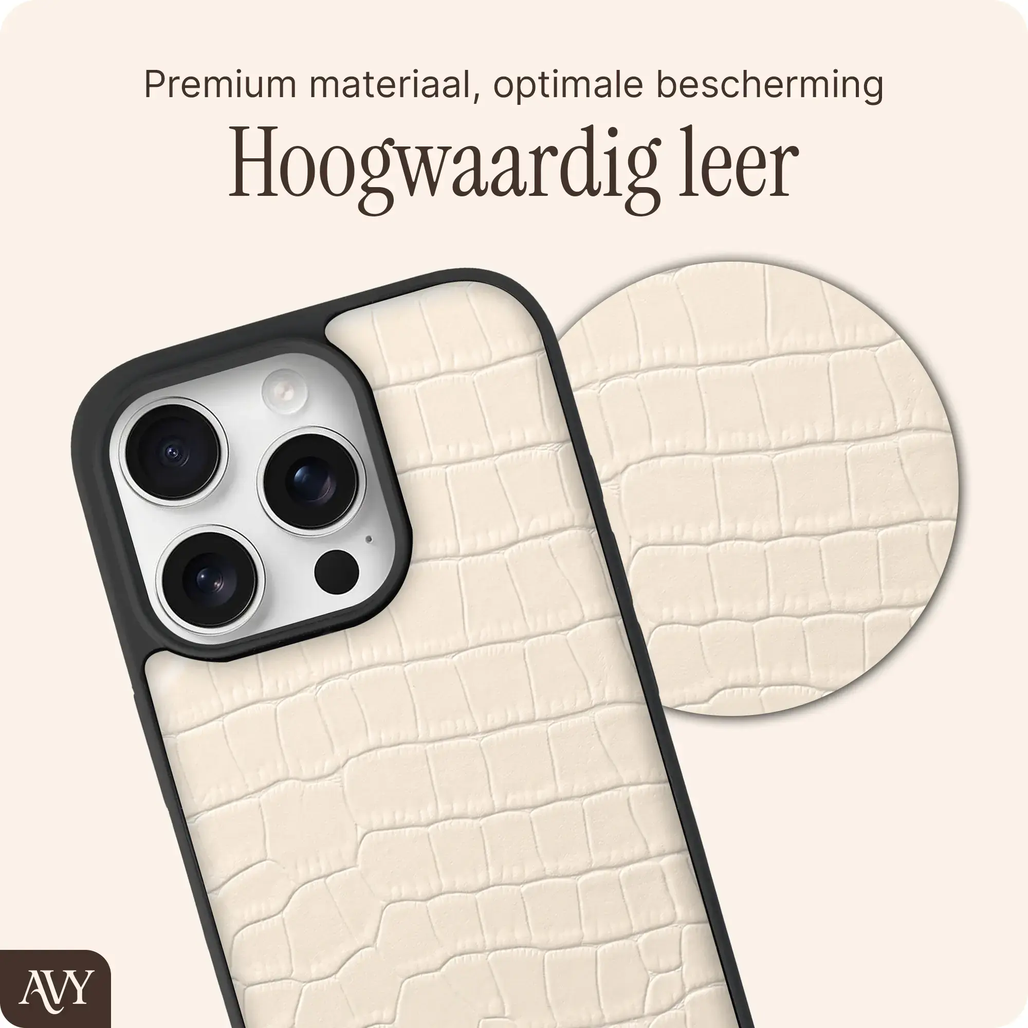AVY Apple iPhone 16 Pro - Statement Kit - Croco Beige - Long Leather afbeelding 6