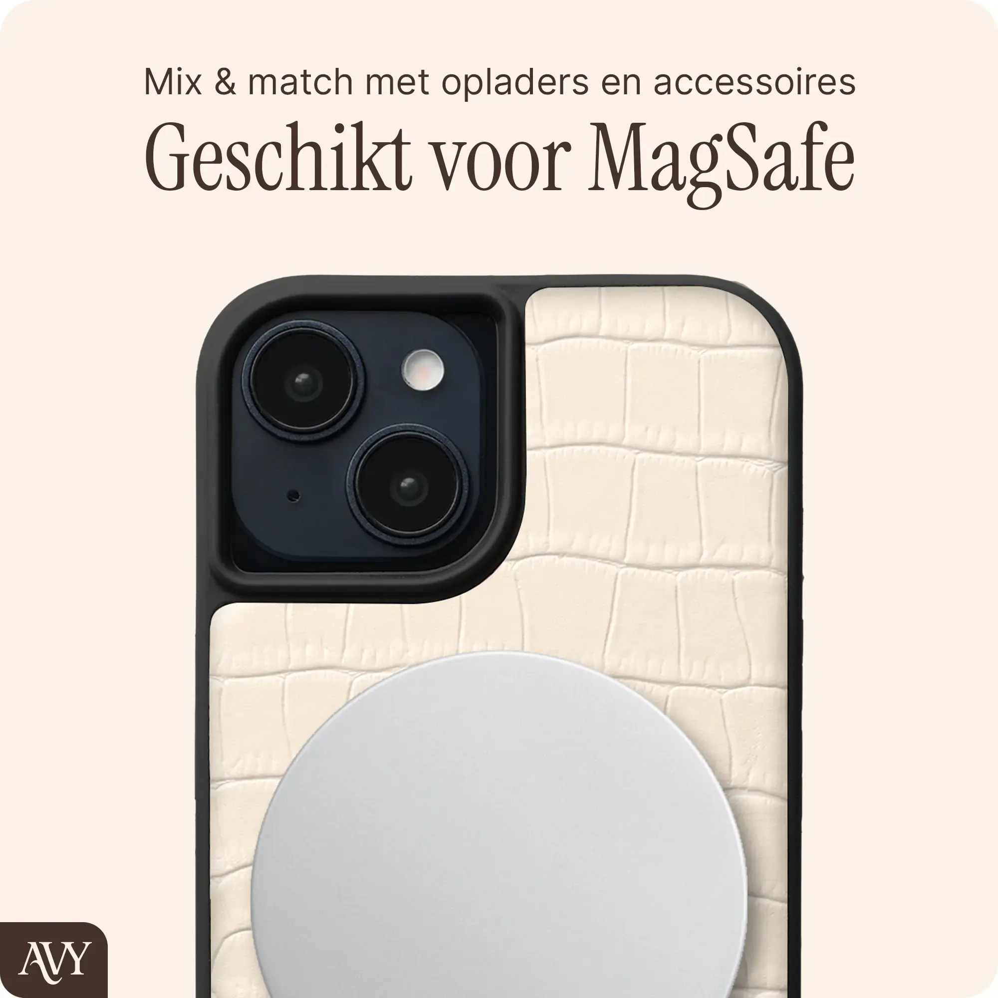AVY Apple iPhone 14 / 13 - Statement Kit - Croco Beige - Long Leather afbeelding 6