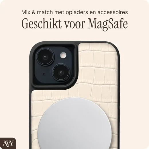 AVY Apple iPhone 14 / 13 - Statement Kit - Croco Beige - Long Leather afbeelding 6