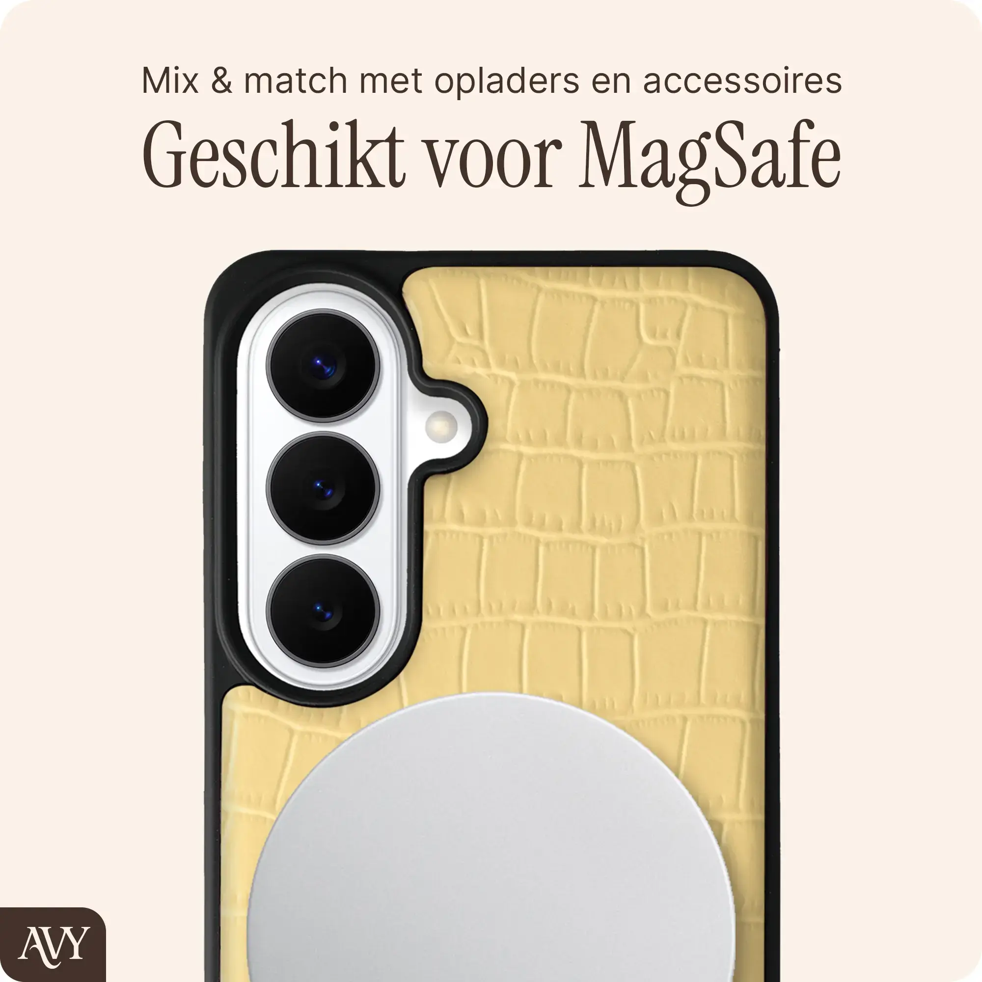 AVY Samsung Galaxy S26 - Statement Kit - Croco Geel - Long Leather afbeelding 6