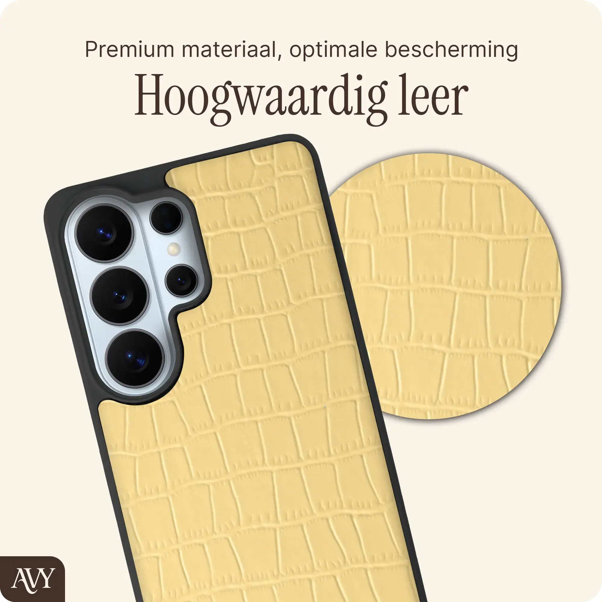 AVY Samsung Galaxy S26 Ultra - Statement Kit - Croco Geel - Long Leather afbeelding 5