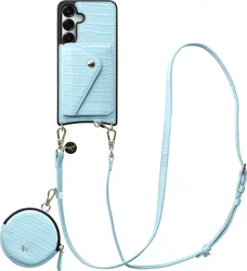 AVY Samsung Galaxy S25 / S24 - Statement Kit - Croco Blauw - Long Leather afbeelding