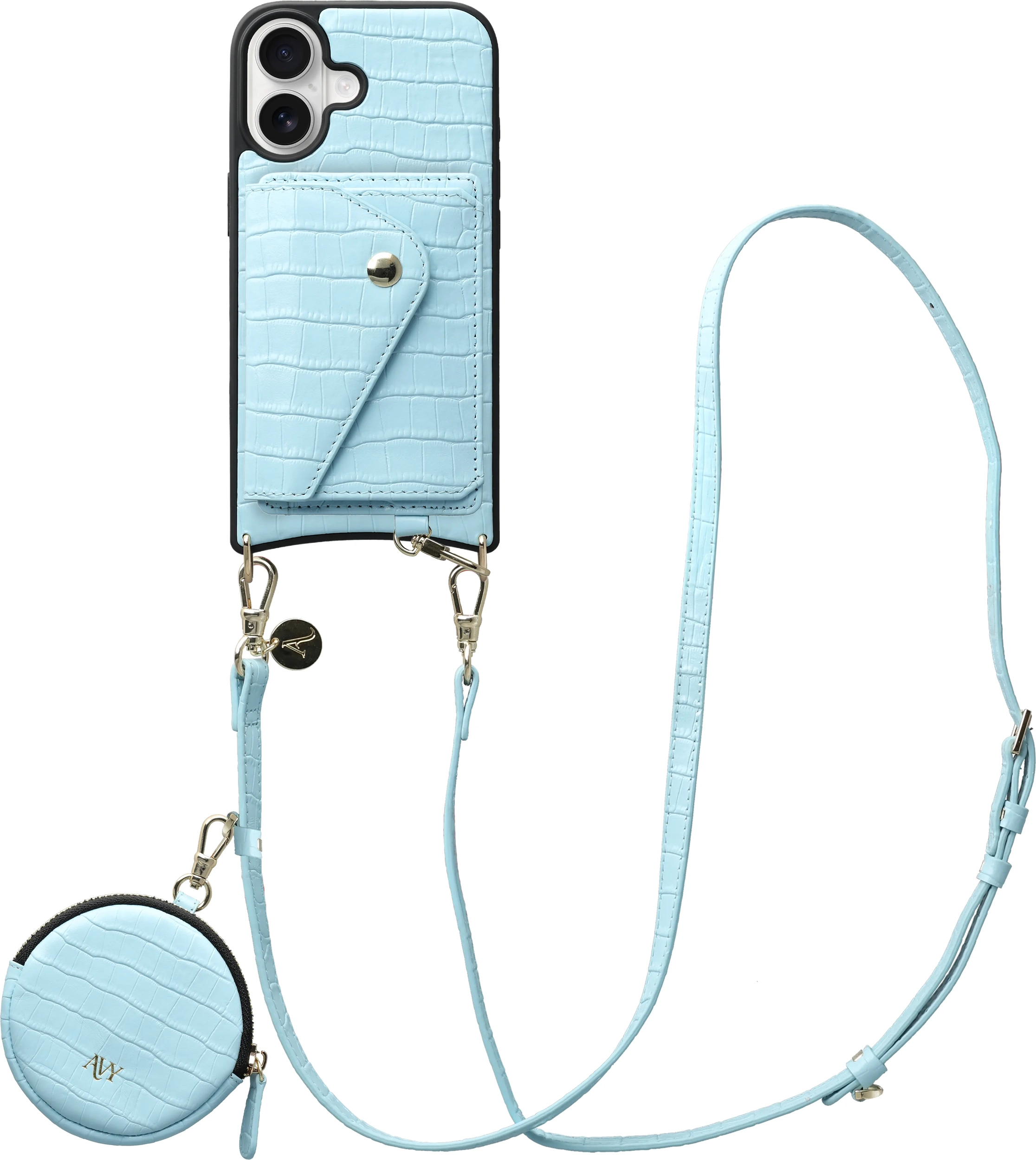 AVY Apple iPhone 16 - Statement Kit - Croco Blauw - Long Leather afbeelding 1