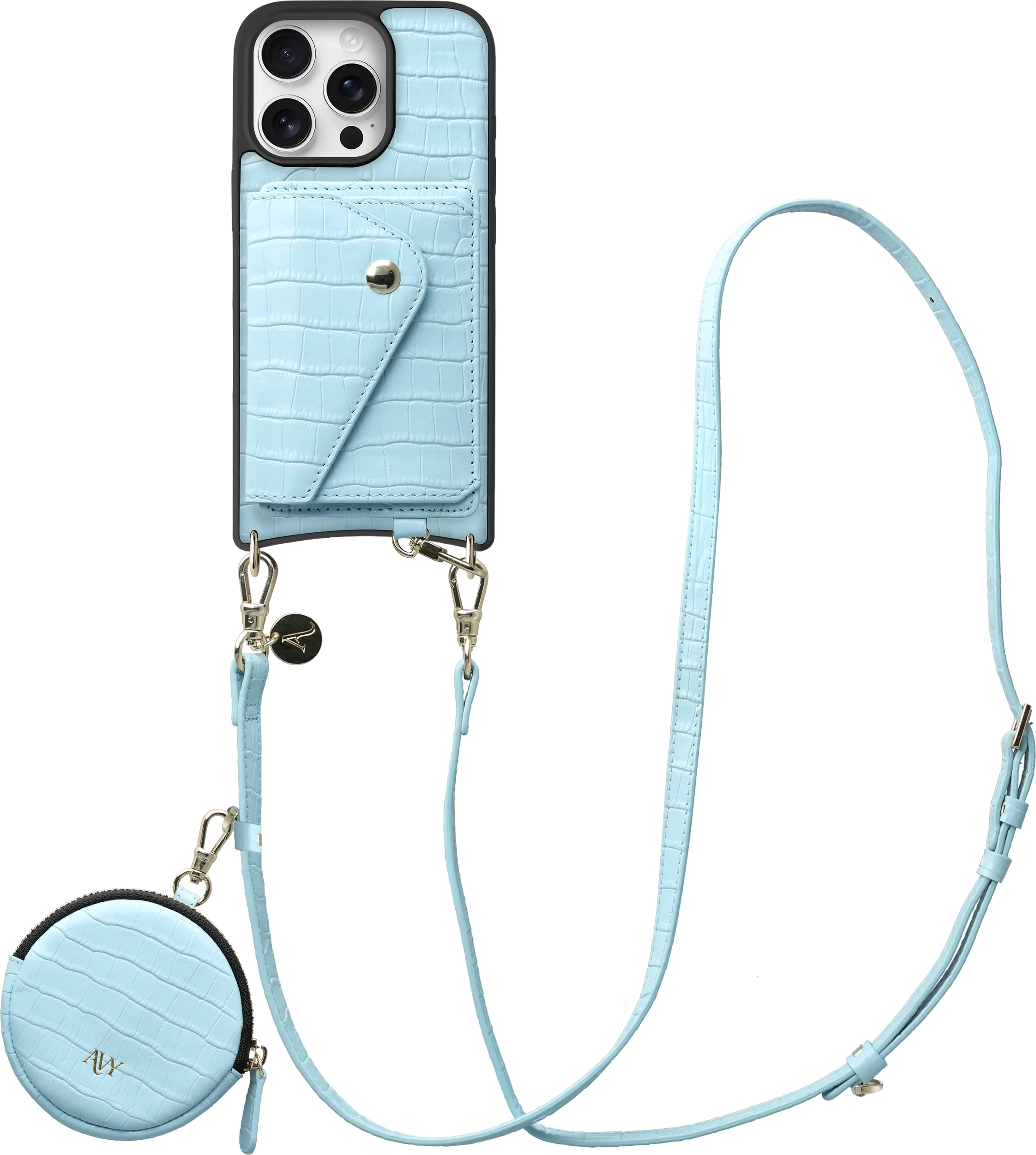 AVY Apple iPhone 16 Pro Max - Statement Kit - Croco Blauw - Long Leather afbeelding 1