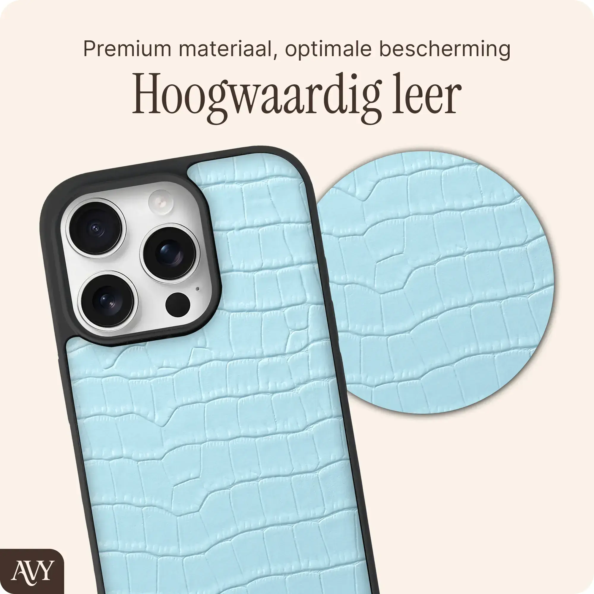 AVY Apple iPhone 16 Pro Max - Statement Kit - Croco Blauw - Long Leather afbeelding 6