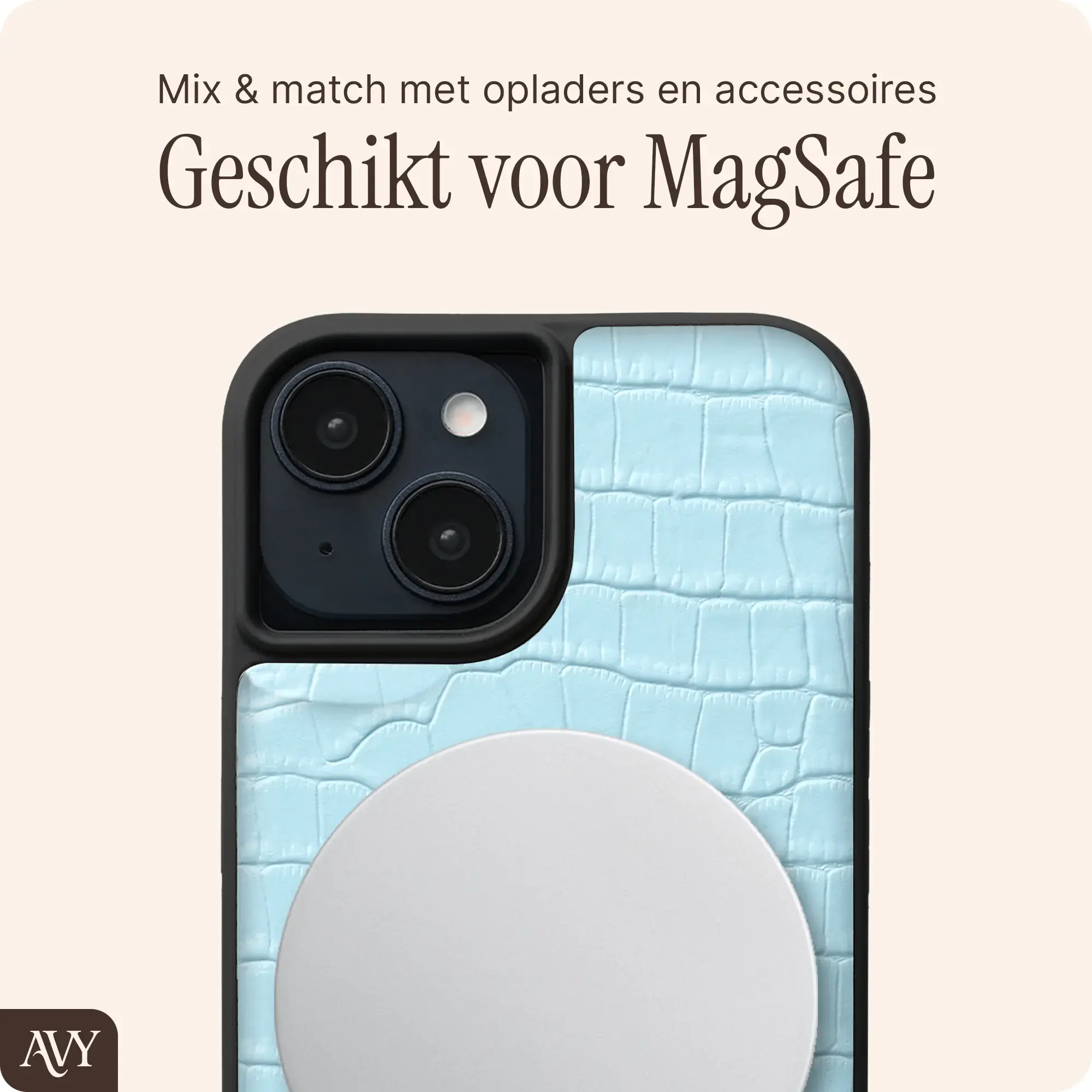 AVY Apple iPhone 15 - Statement Kit - Croco Blauw - Long Leather afbeelding 7
