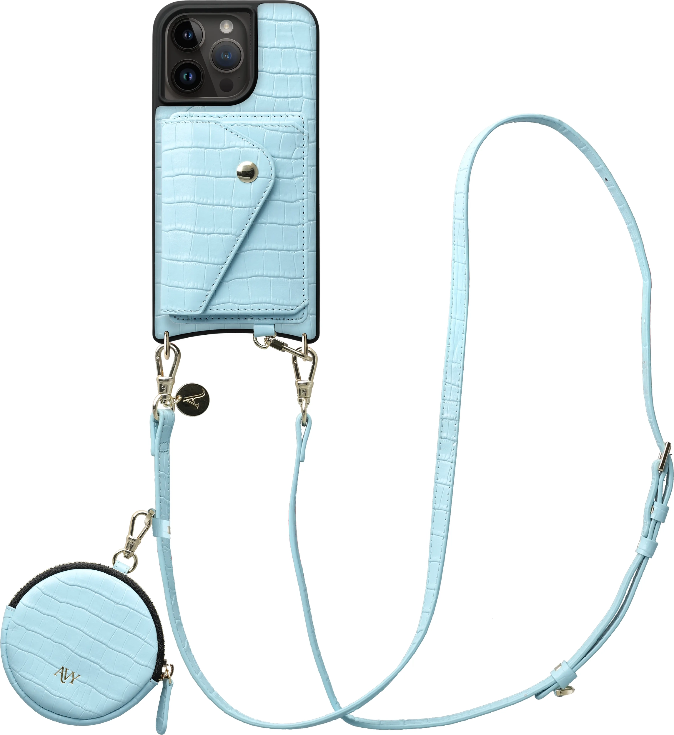 AVY Apple iPhone 15 Pro - Statement Kit - Croco Blauw - Long Leather afbeelding 1