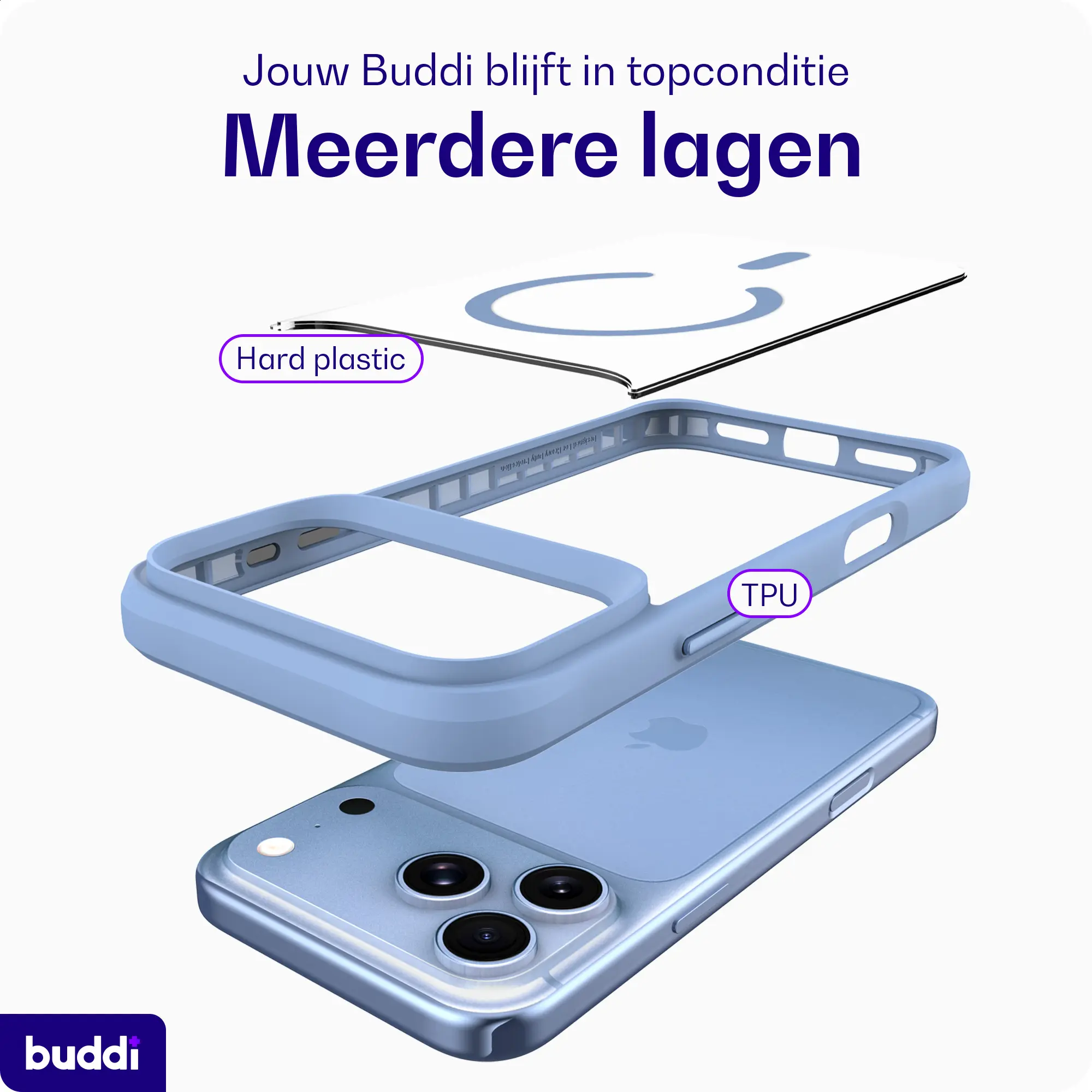 Buddi Hybrid Apple iPhone 18 Pro Hoesje MagSafe Back Cover Matched Blauw afbeelding 8