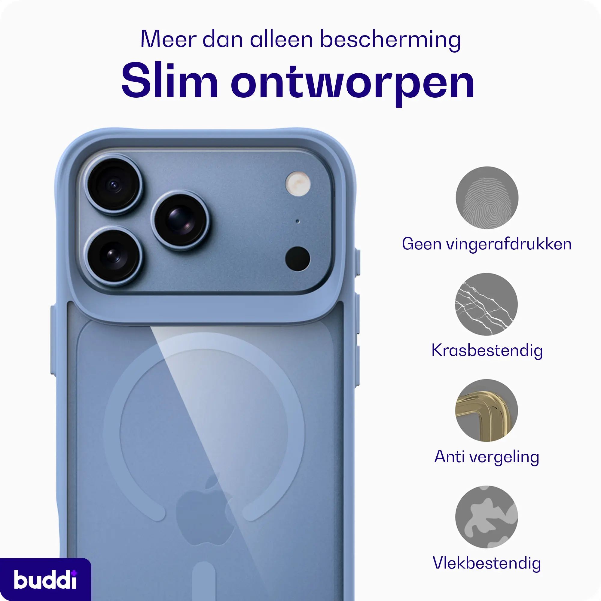 Buddi Hybrid Apple iPhone 18 Pro Hoesje MagSafe Back Cover Matched Blauw afbeelding 7