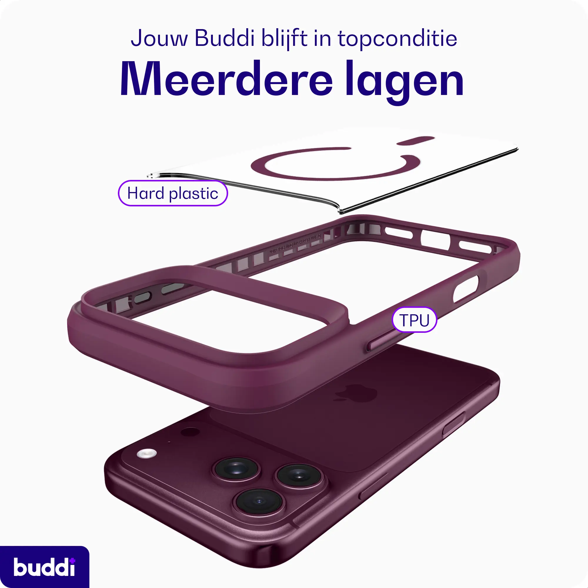 Buddi Hybrid Apple iPhone 18 Pro Hoesje MagSafe Back Cover Matched Rood afbeelding 8