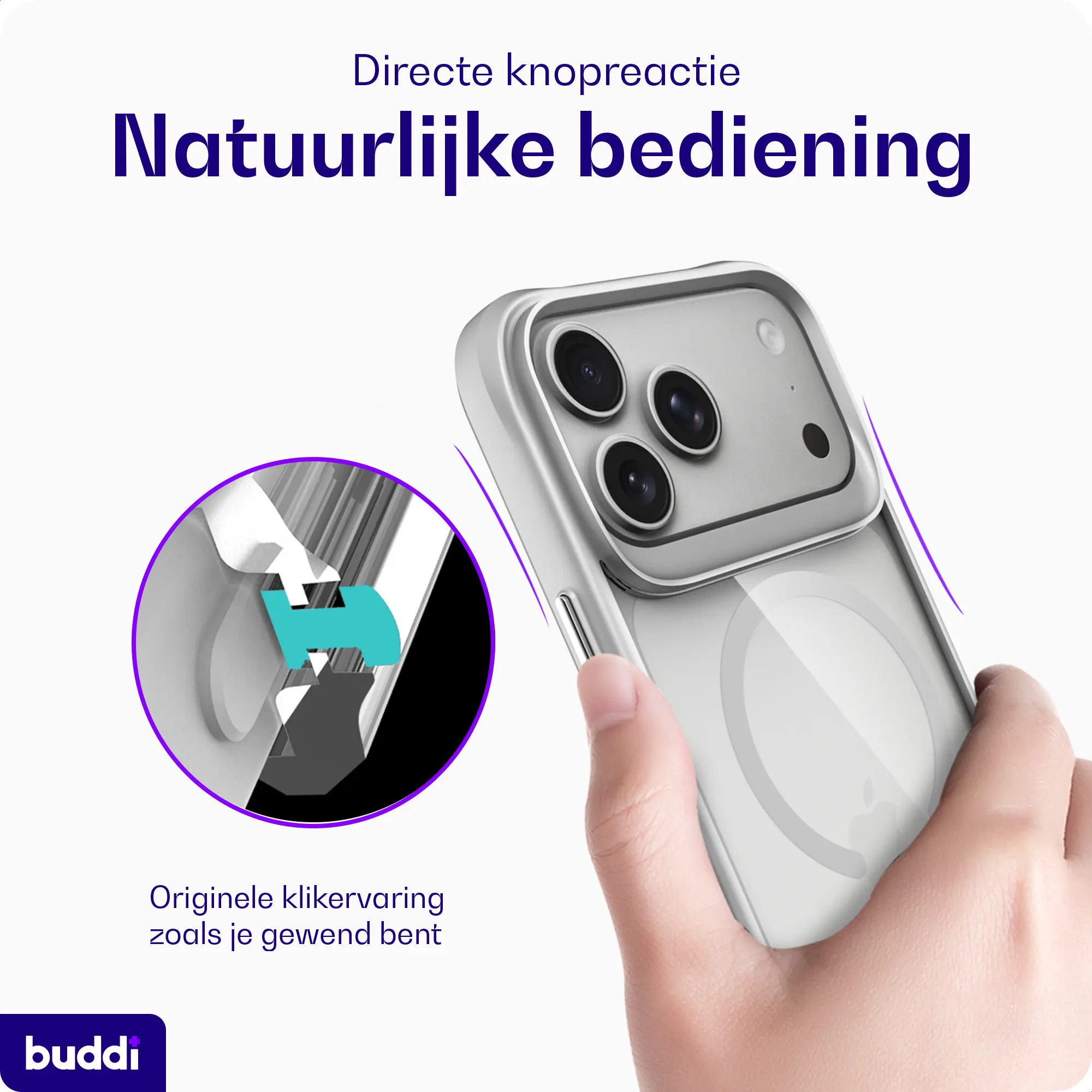 Buddi Hybrid Apple iPhone 18 Pro Hoesje MagSafe Back Cover Matched Zilver afbeelding 6