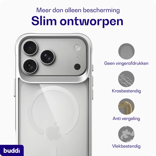 Buddi Hybrid Apple iPhone 18 Pro Hoesje MagSafe Back Cover Matched Zilver afbeelding 7