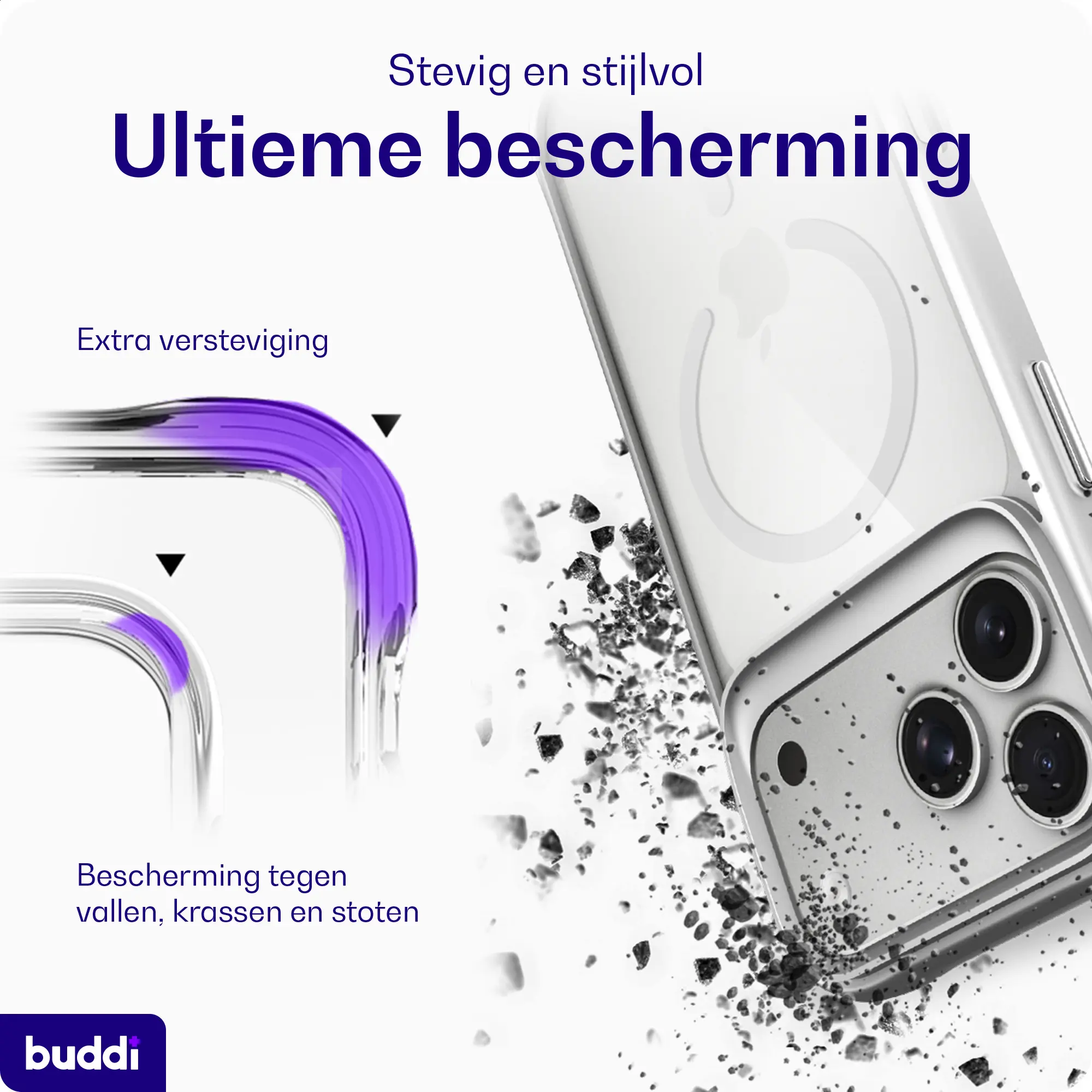 Buddi Hybrid Apple iPhone 18 Pro Hoesje MagSafe Back Cover Matched Zilver afbeelding 3