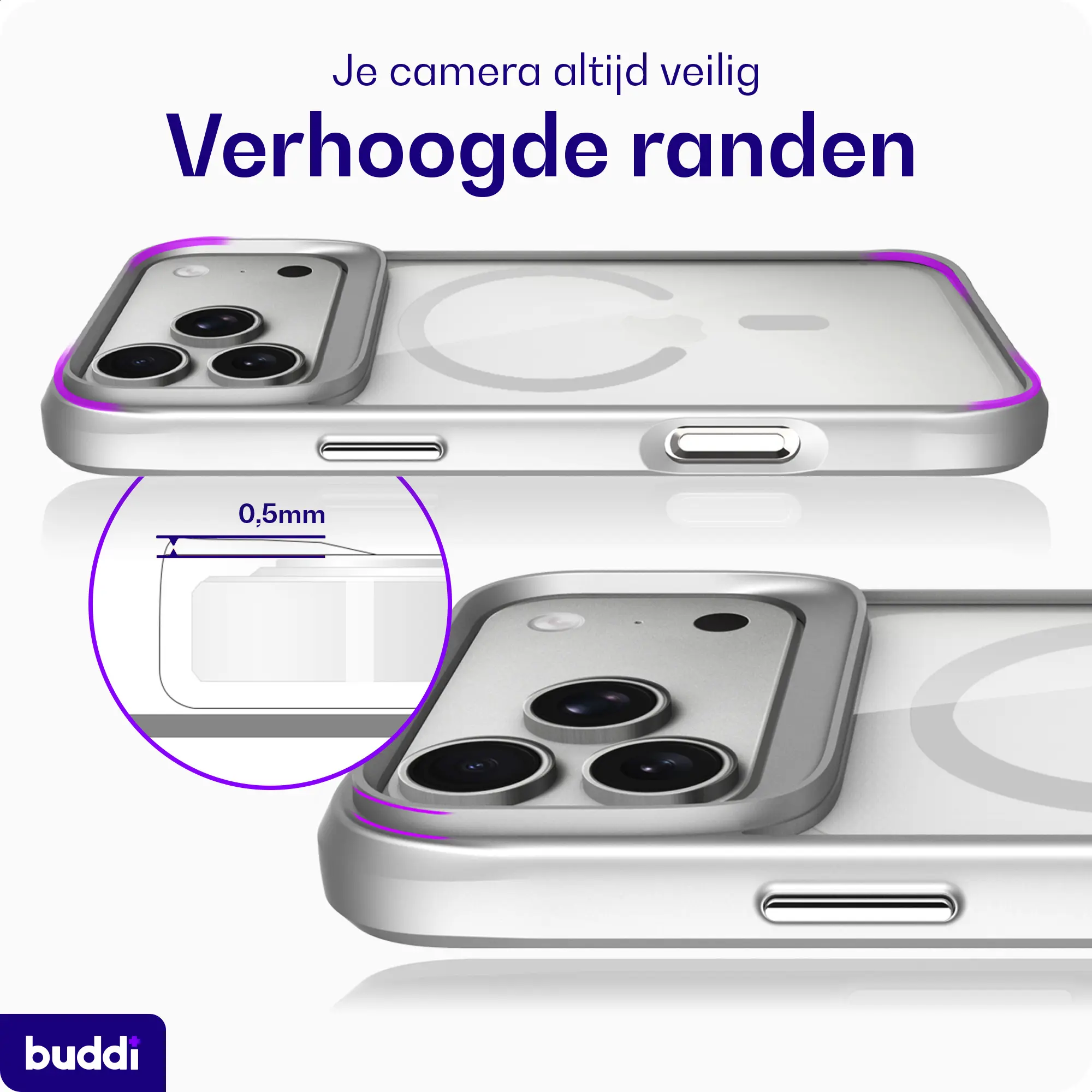 Buddi Hybrid Apple iPhone 18 Pro Hoesje MagSafe Back Cover Matched Zilver afbeelding 5