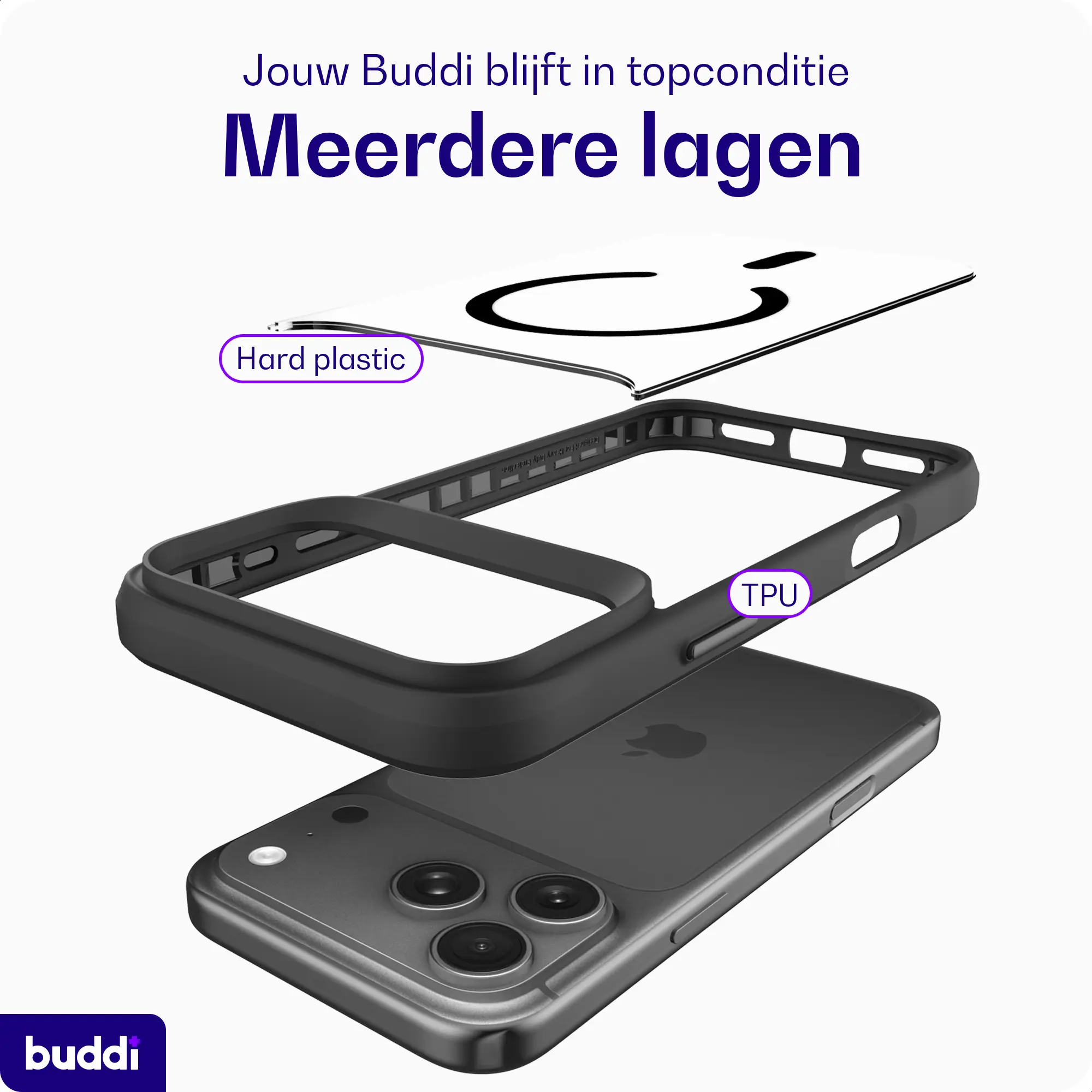 Buddi Hybrid Apple iPhone 18 Pro Hoesje MagSafe Back Cover Matched Zwart afbeelding 7