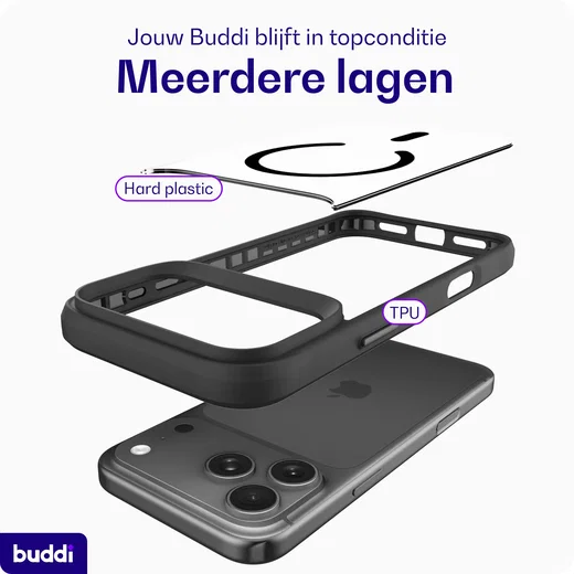 Buddi Hybrid Apple iPhone 18 Pro Hoesje MagSafe Back Cover Matched Zwart afbeelding 7