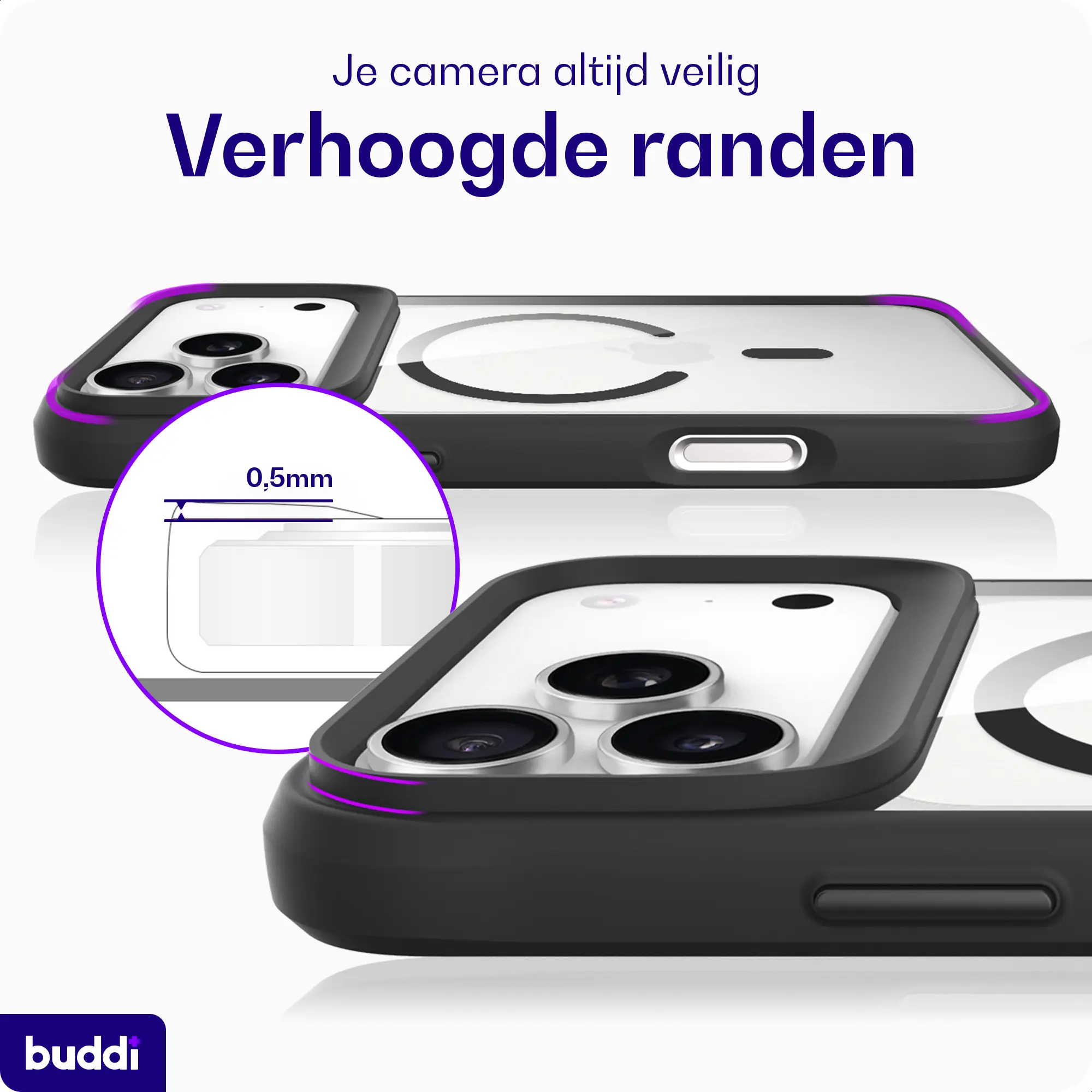 Buddi Hybrid Apple iPhone 18 Pro Hoesje MagSafe Back Cover Matched Zwart afbeelding 5