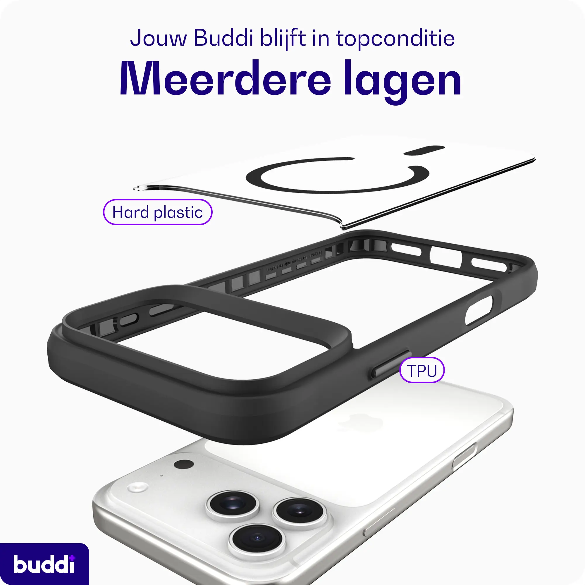 Buddi Hybrid Apple iPhone 18 Pro Hoesje MagSafe Back Cover Matched Zwart afbeelding 8