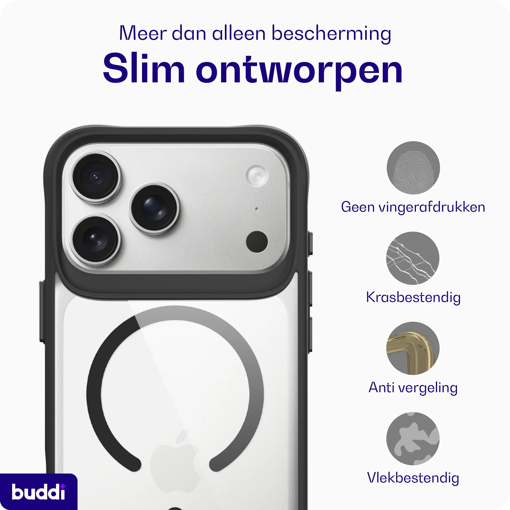 Buddi Hybrid Apple iPhone 18 Pro Hoesje MagSafe Back Cover Matched Zwart afbeelding 7
