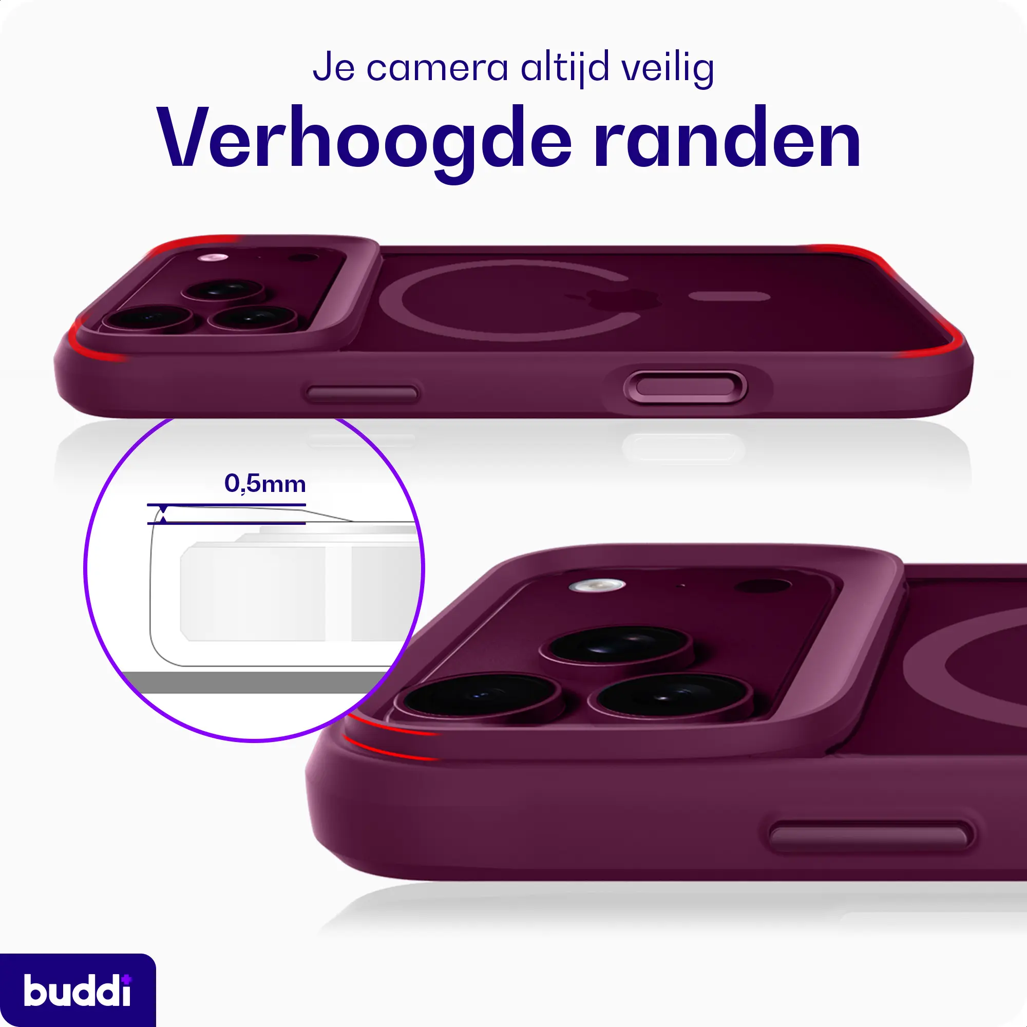 Buddi Hybrid Apple iPhone 18 Pro Max Hoesje MagSafe Back Cover Matched Rood afbeelding 5