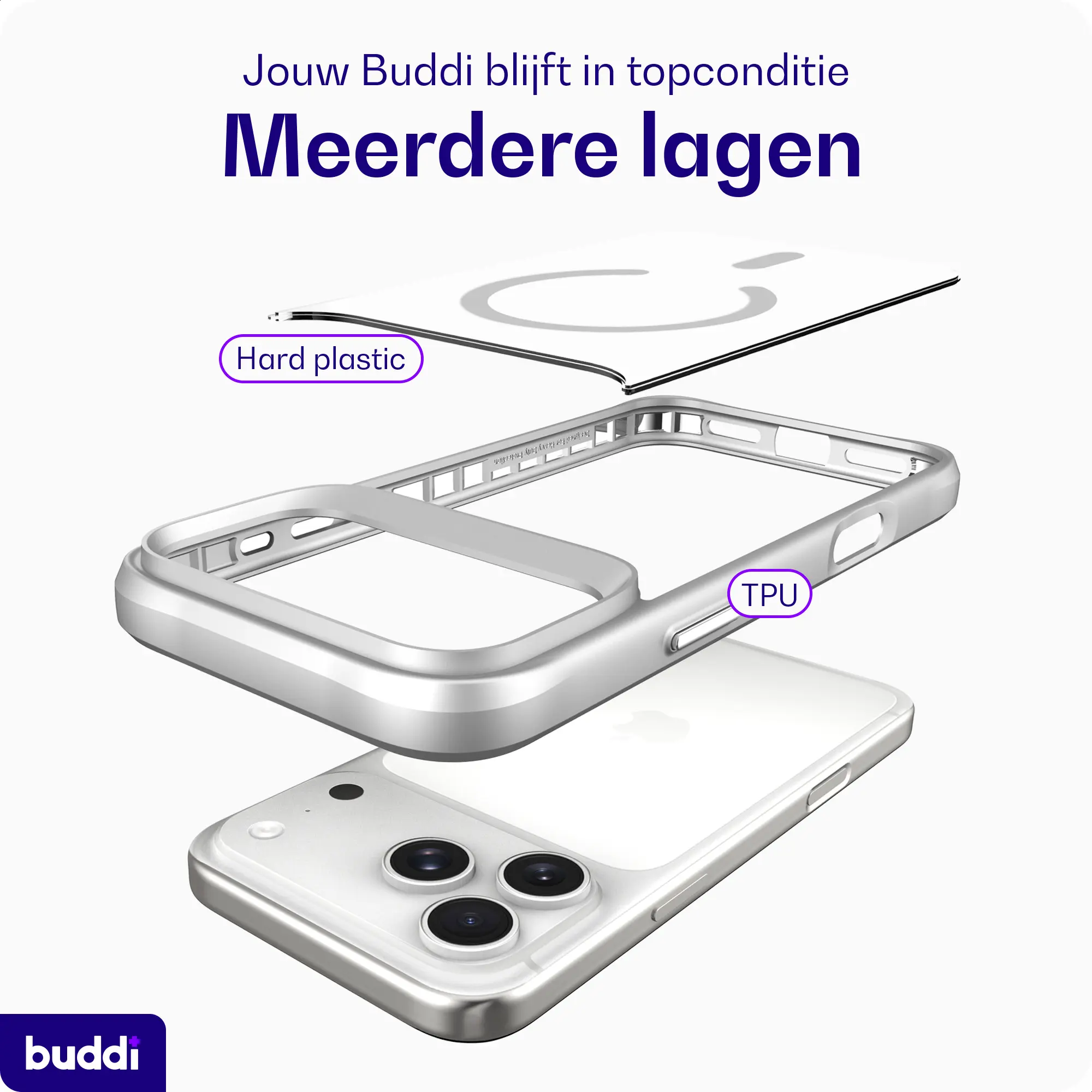 Buddi Hybrid Apple iPhone 18 Pro Max Hoesje MagSafe Back Cover Matched Zilver afbeelding 8