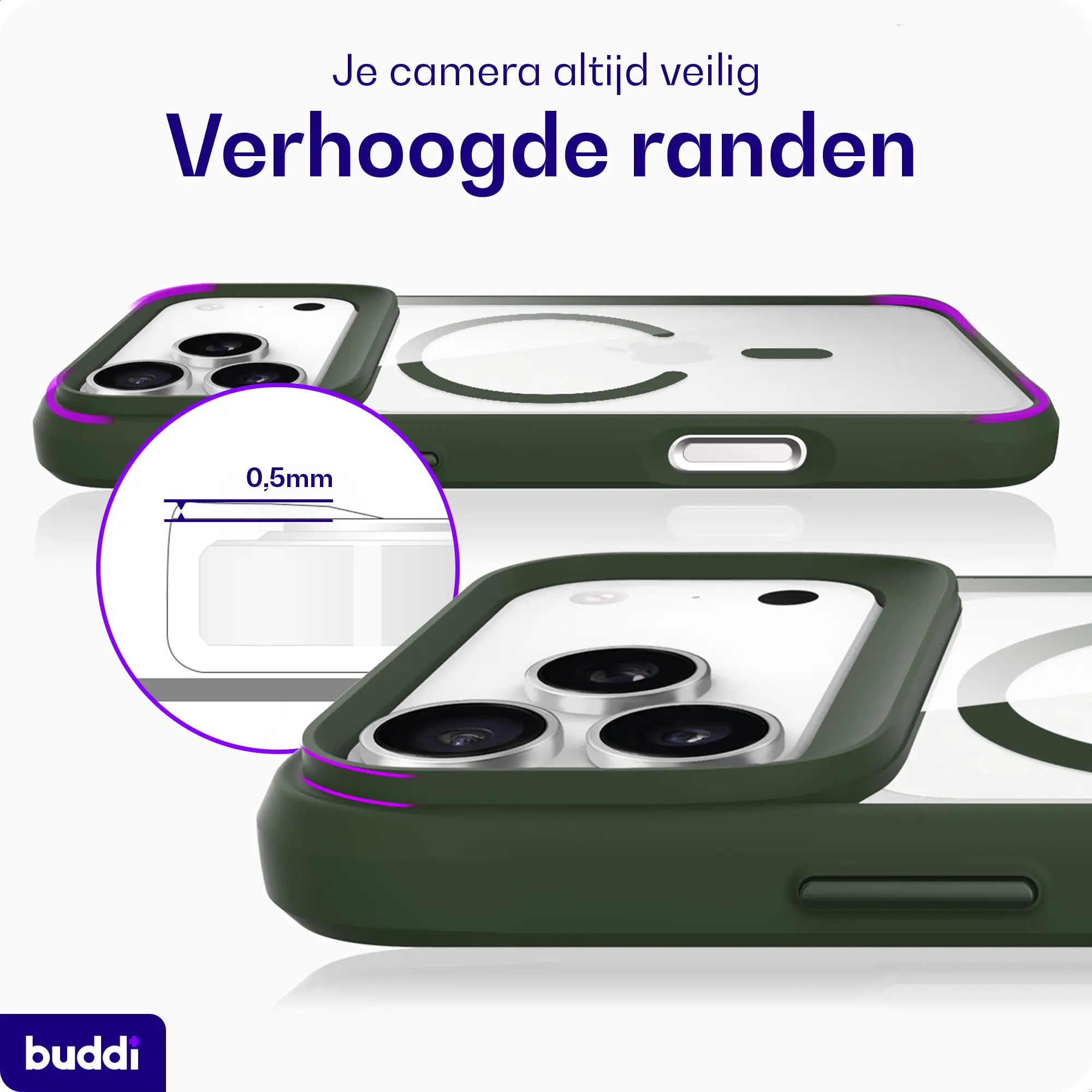 Buddi Hybrid Apple iPhone 18 Pro Hoesje MagSafe Back Cover Transparant Groen afbeelding 5