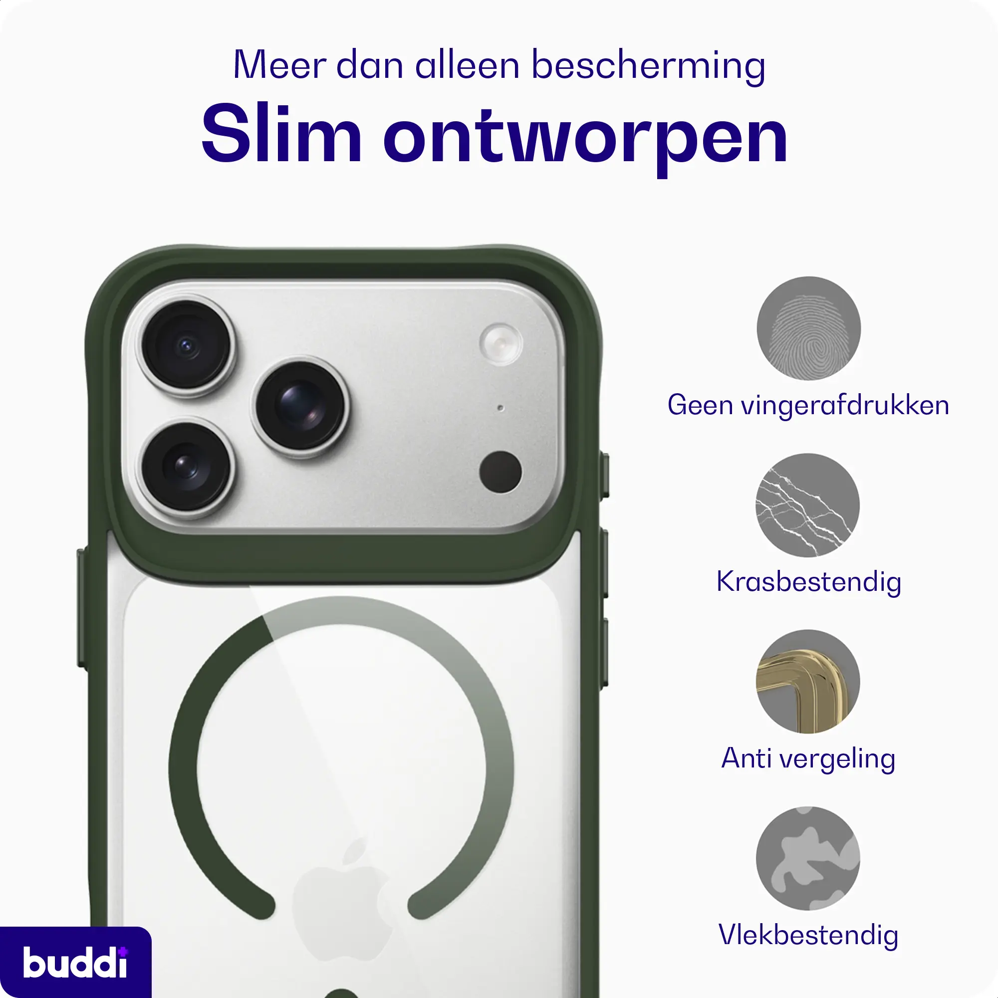 Buddi Hybrid Apple iPhone 18 Pro Hoesje MagSafe Back Cover Transparant Groen afbeelding 7