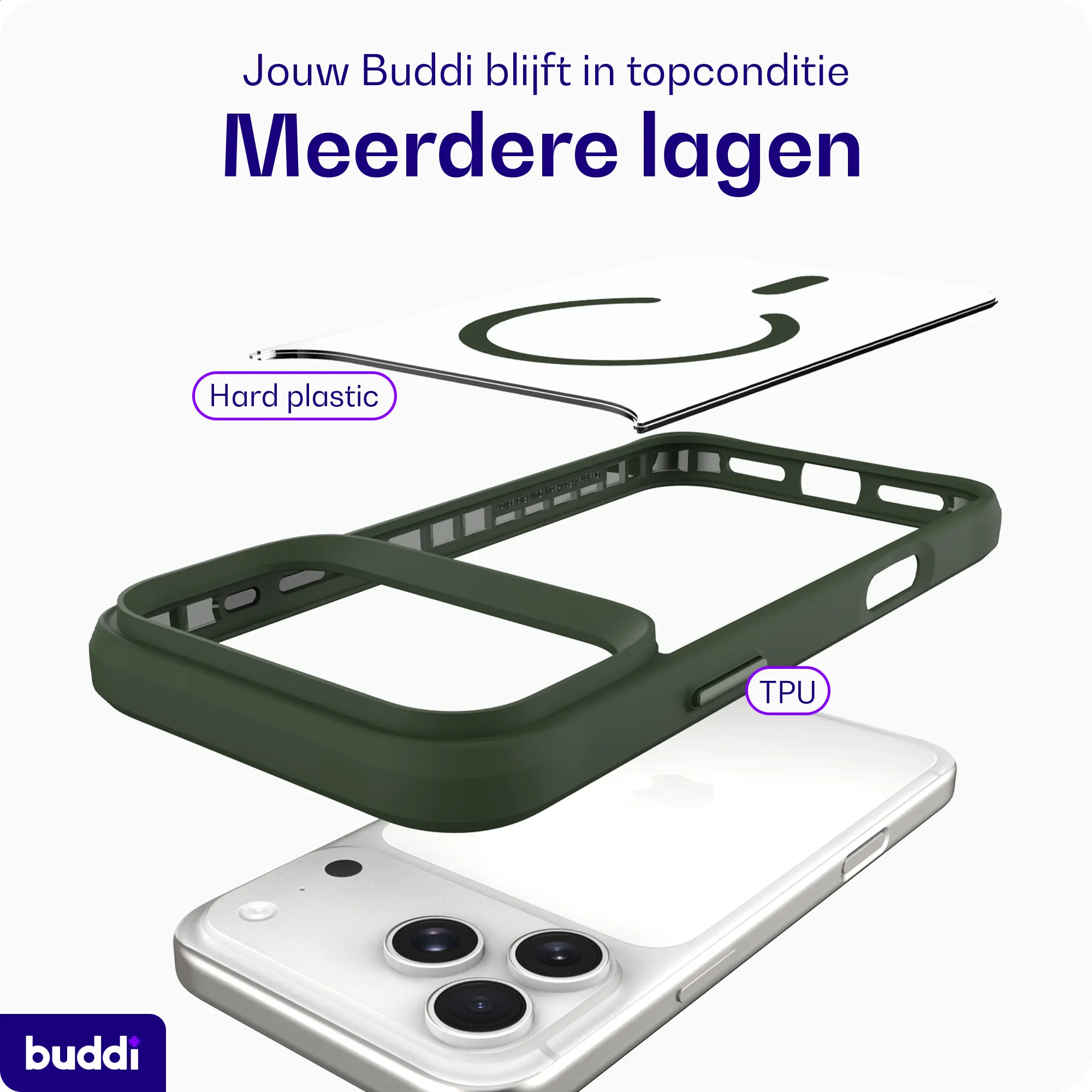 Buddi Hybrid Apple iPhone 18 Pro Hoesje MagSafe Back Cover Transparant Groen afbeelding 8