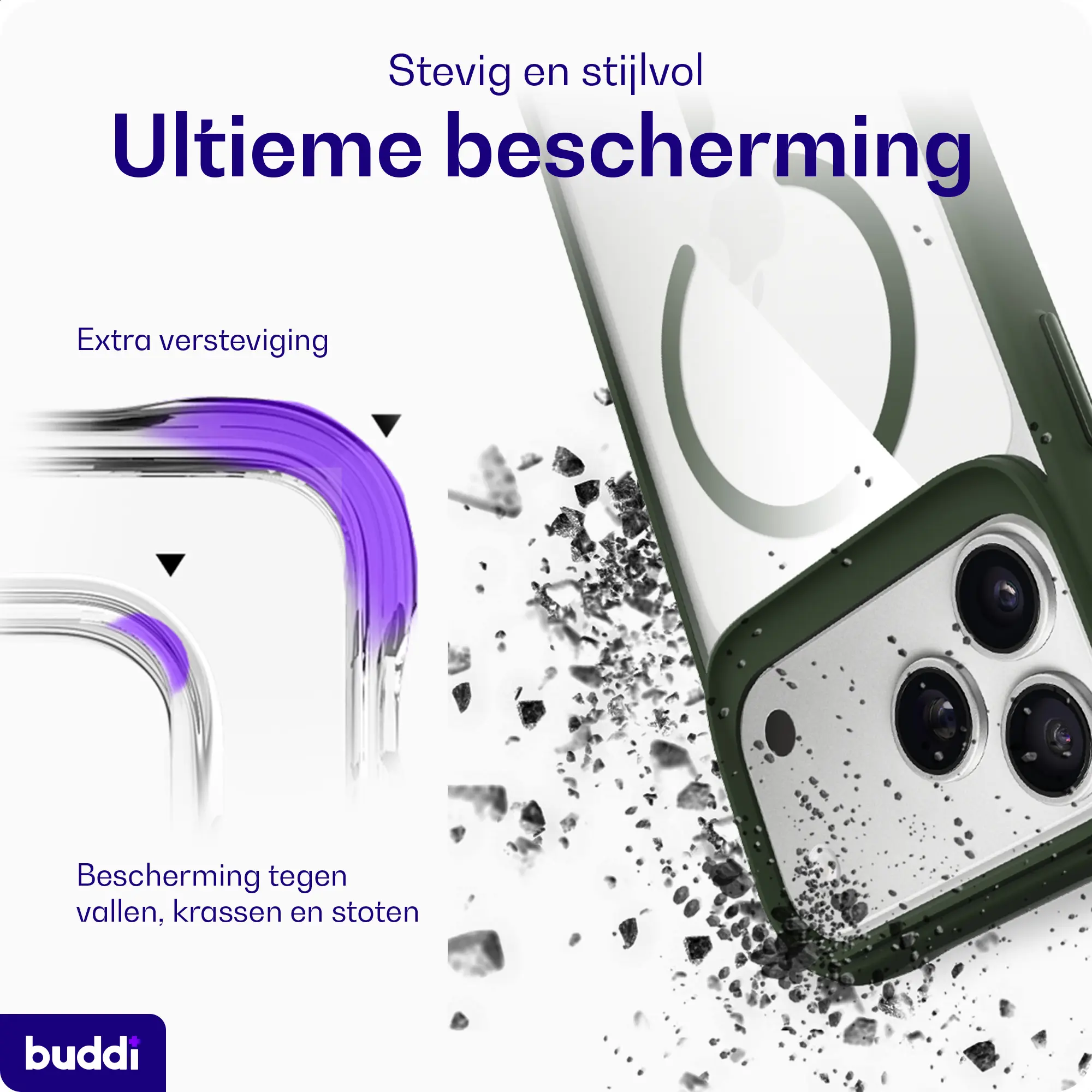Buddi Hybrid Apple iPhone 18 Pro Hoesje MagSafe Back Cover Transparant Groen afbeelding 3