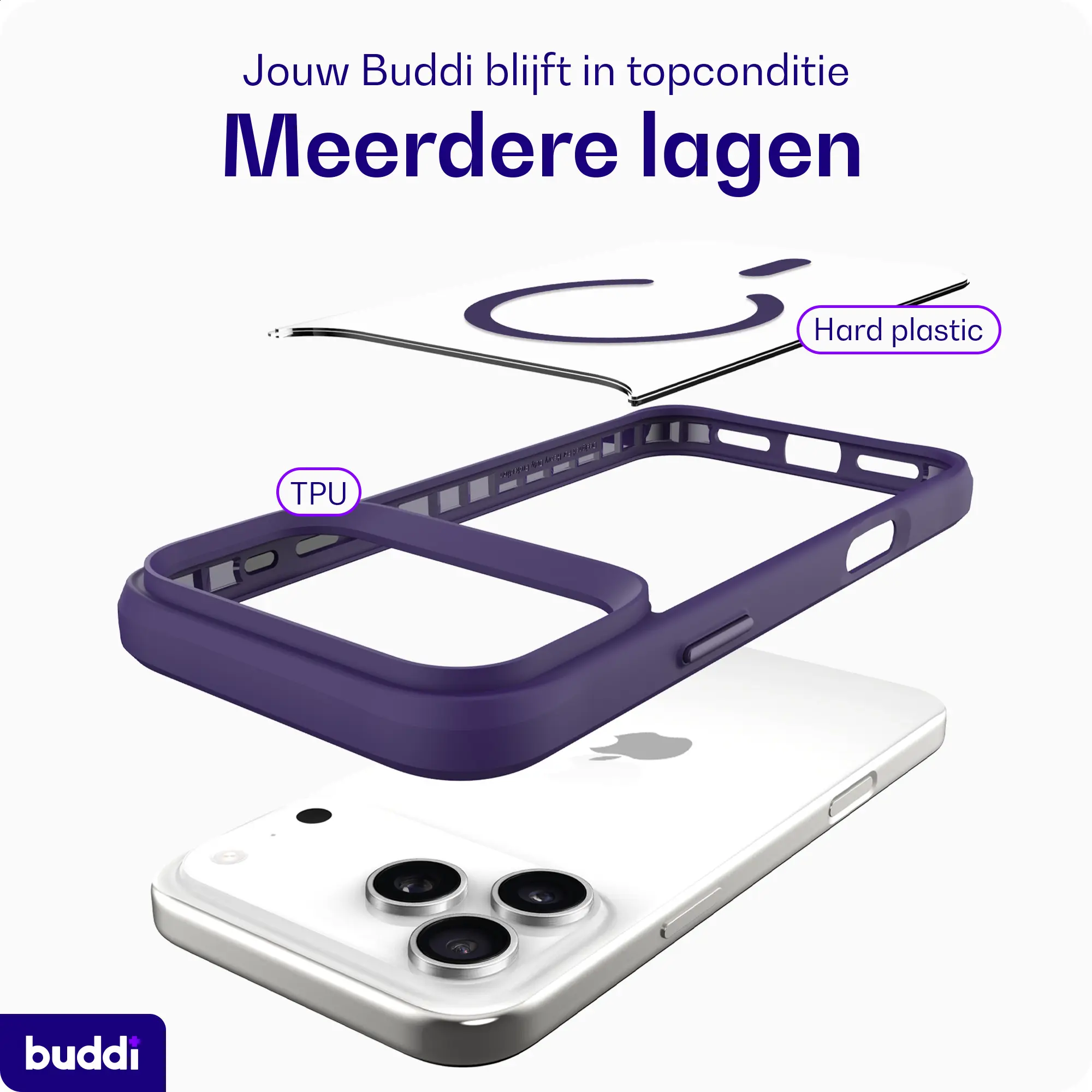 Buddi Hybrid Apple iPhone 18 Pro Hoesje MagSafe Back Cover Transparant Paars afbeelding 8