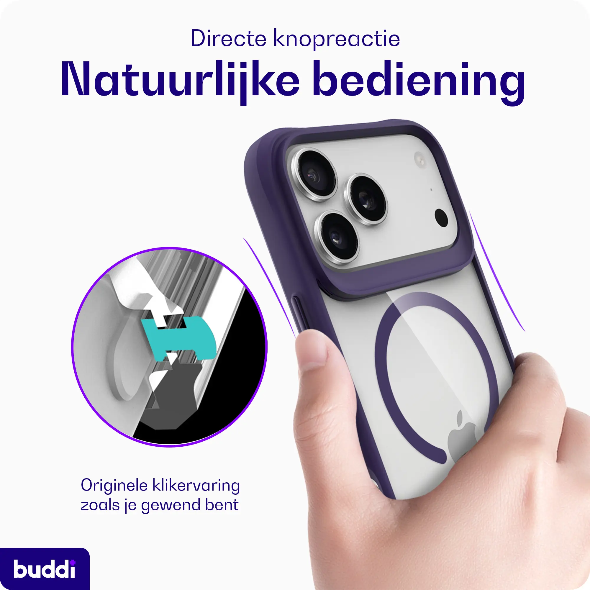 Buddi Hybrid Apple iPhone 18 Pro Hoesje MagSafe Back Cover Transparant Paars afbeelding 5