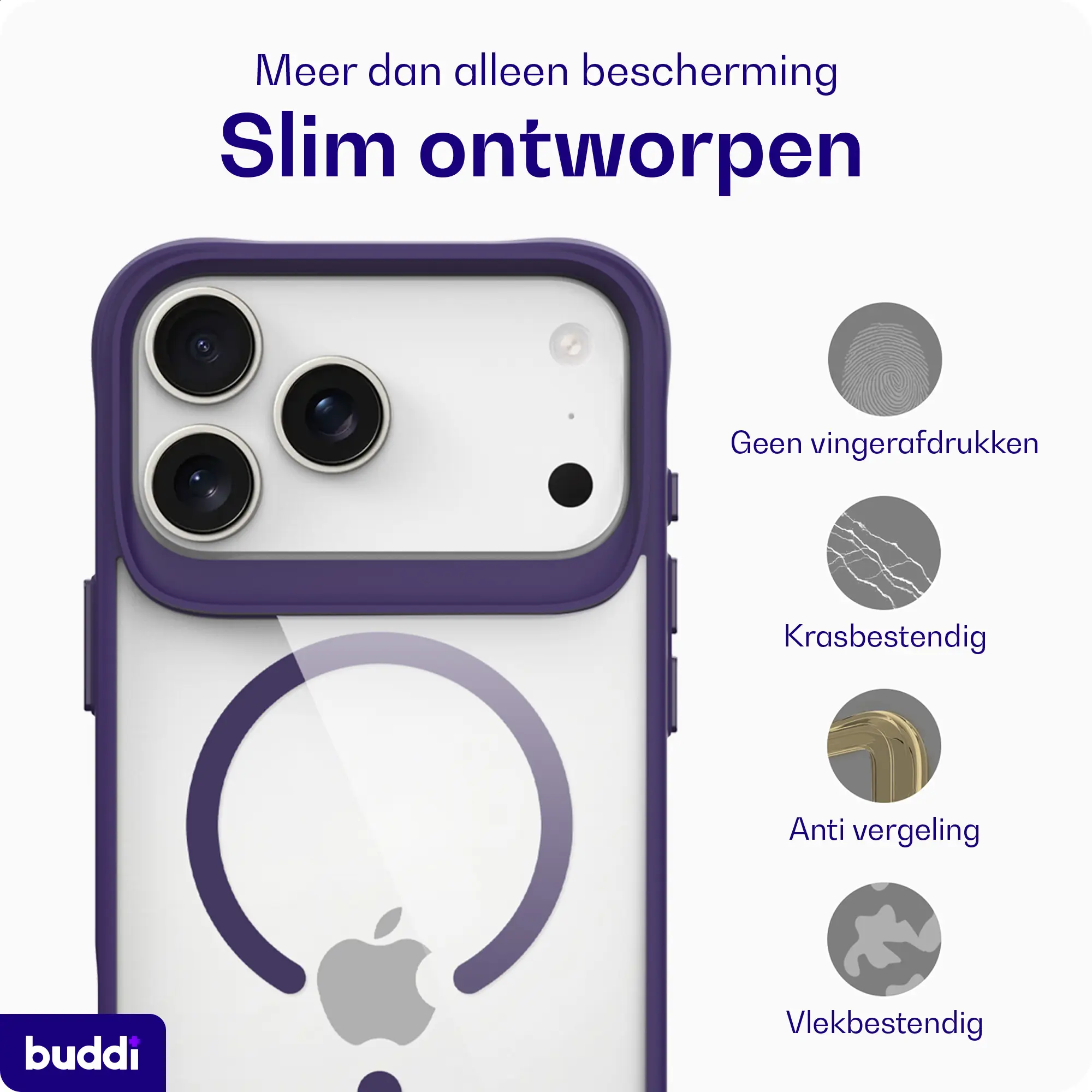 Buddi Hybrid Apple iPhone 18 Pro Hoesje MagSafe Back Cover Transparant Paars afbeelding 6